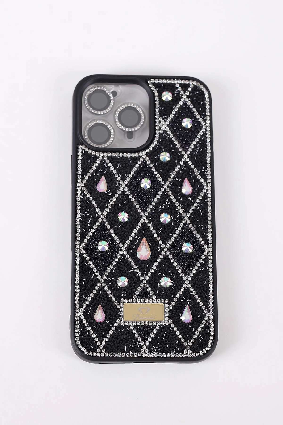 Siyah TeknoCase İPhone 16 Pro Max Uyumlu Dlr Diamond Case Serisi Lens Hediyeli Premium Sert Silikon Telefon Kılıfı 430389