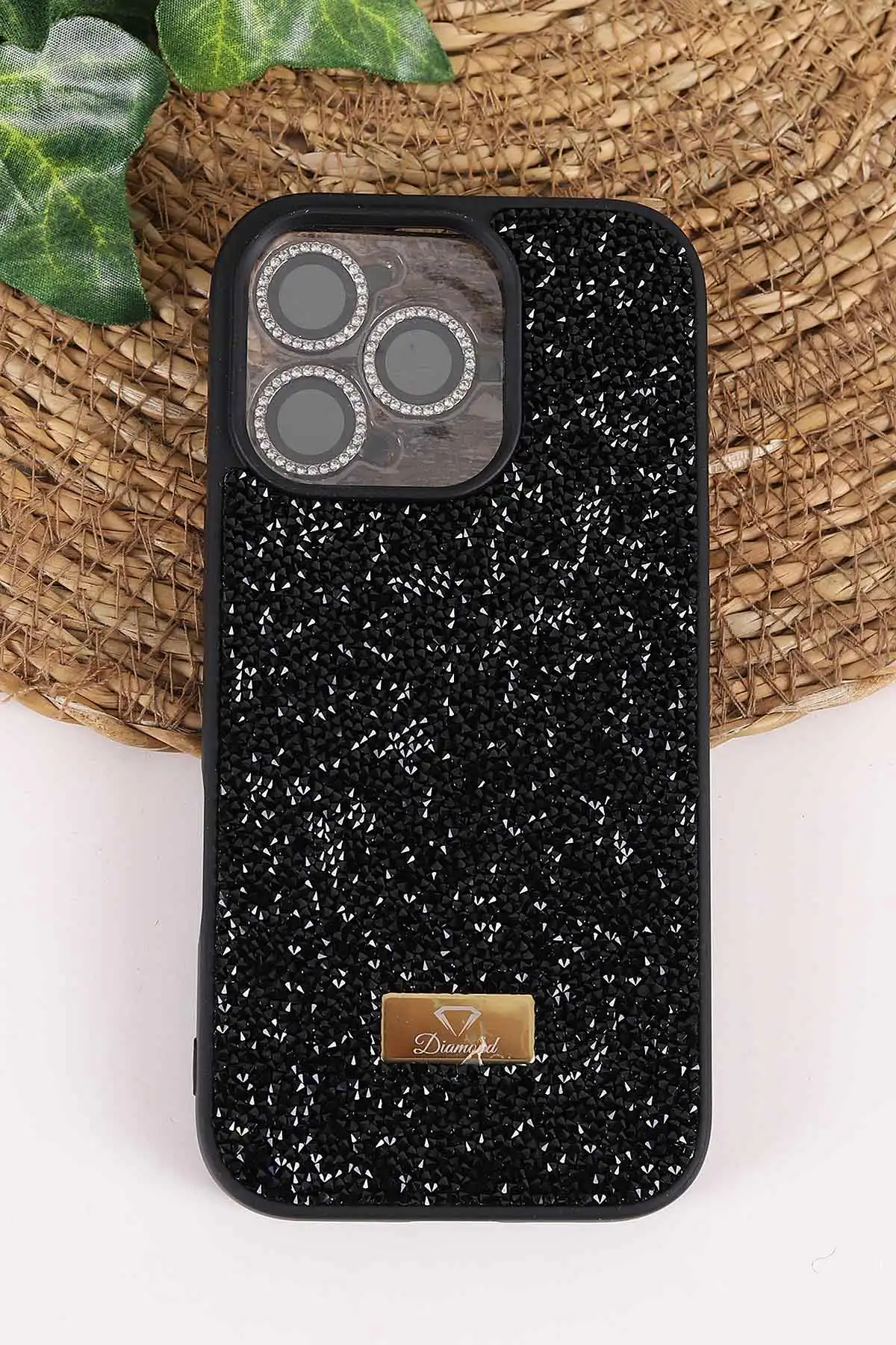 Siyah TeknoCase İPhone 16 Pro Uyumlu Ella Diamond Case Serisi Lens Hediyeli Sert Silikon Telefon Kılıfı 457815
