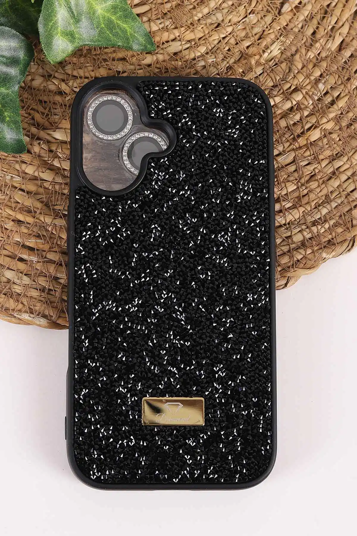 Siyah TeknoCase İPhone 16 Uyumlu Ella Diamond Case Serisi Lens Hediyeli Sert Silikon Telefon Kılıfı 457806
