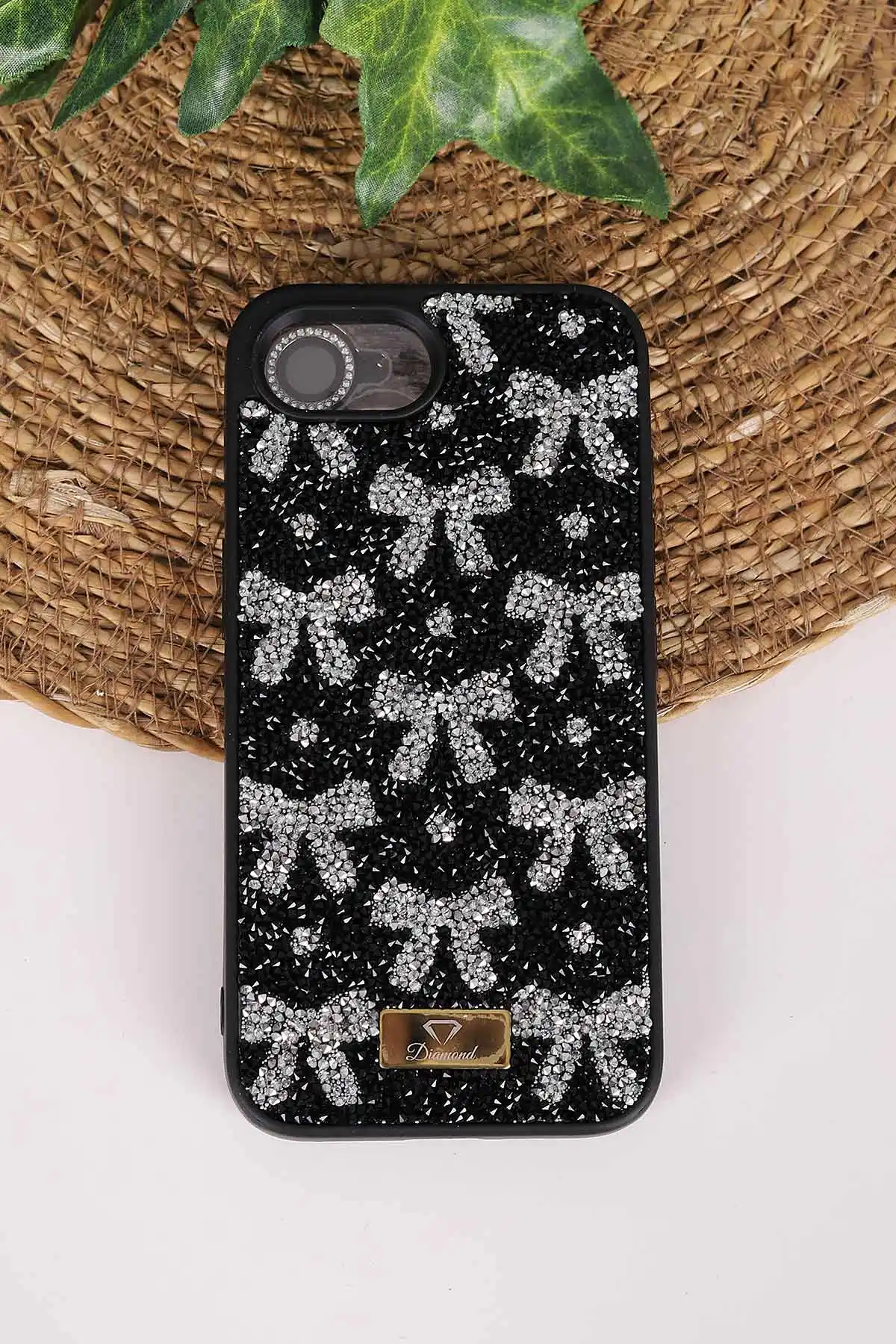 Siyah TeknoCase İPhone 16E & 17E Uyumlu Perfect Diamond Case Serisi Taşlı Lens Hediyeli Sert Silikon Telefon Kılıfı 480889