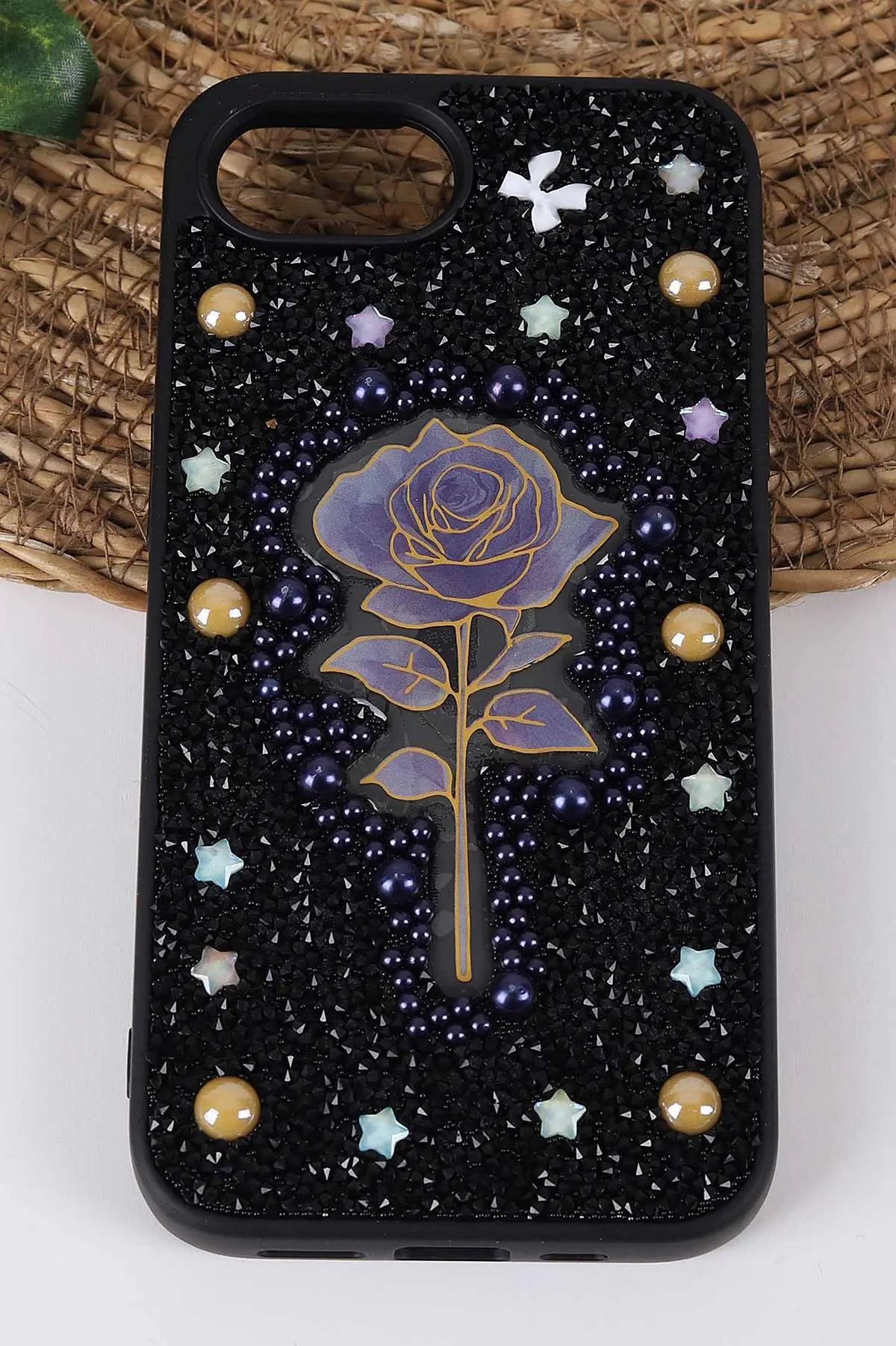 Siyah TeknoCase İPhone 16E Uyumlu Afra Diamond Case Serisi Lens Hediyeli Premium Sert Silikon Telefon Kılıfı 430555