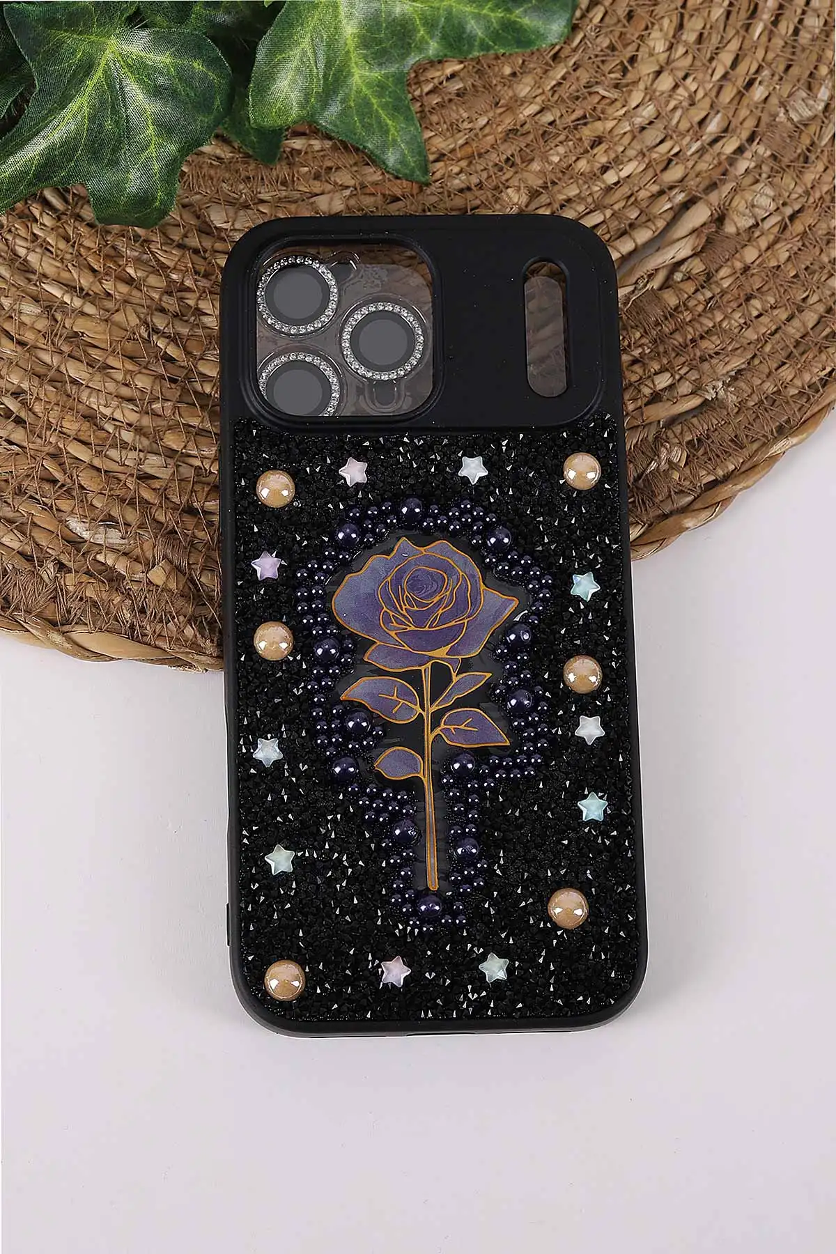 Siyah TeknoCase İPhone 17 Pro Max Uyumlu Afra Diamond Case Serisi Lens Hediyeli Premium Sert Silikon Telefon Kılıfı 430575