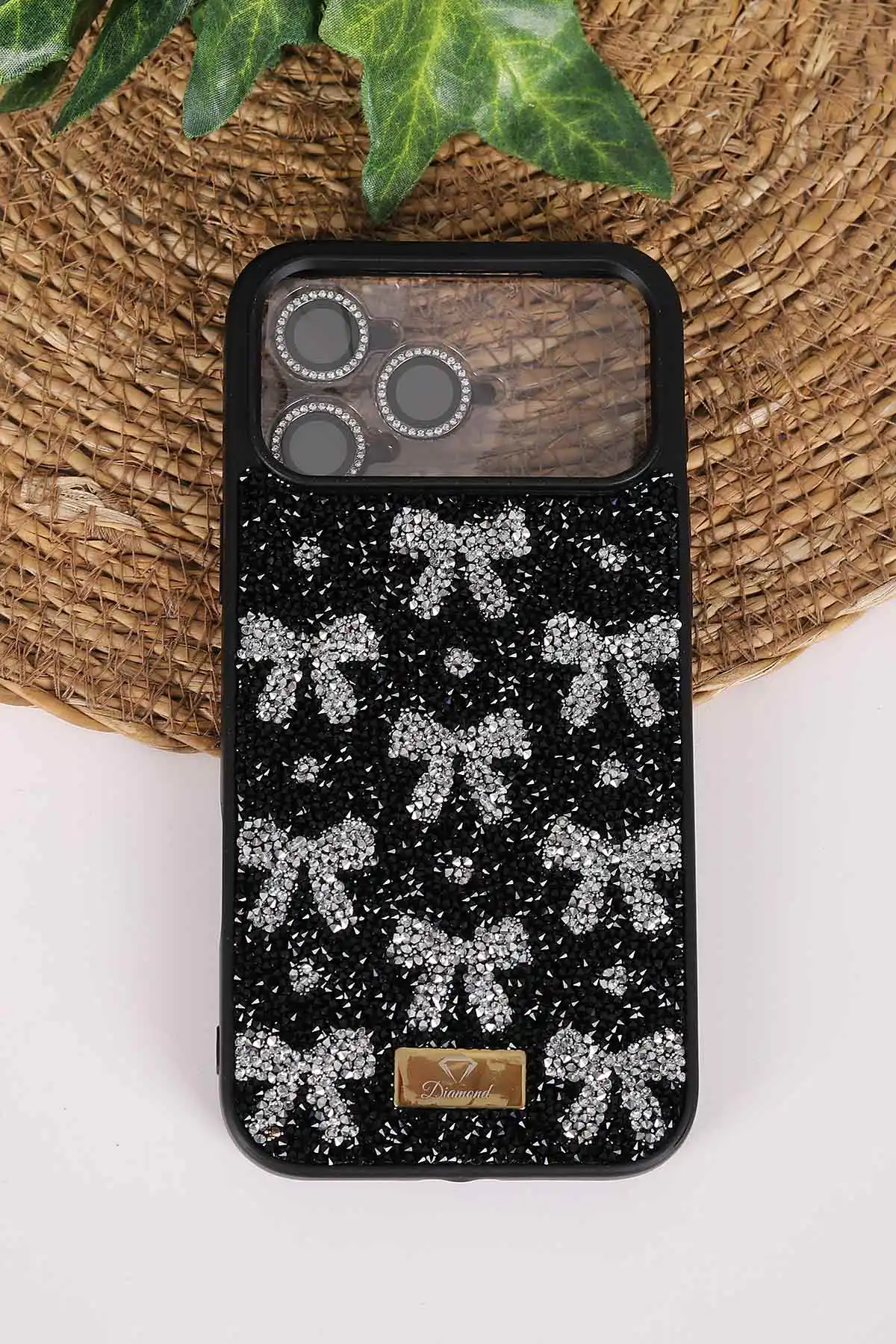 Siyah TeknoCase İPhone 17 Pro Max Uyumlu Perfect Diamond Case Serisi Taşlı Lens Hediyeli Sert Silikon Telefon Kılıfı 480865