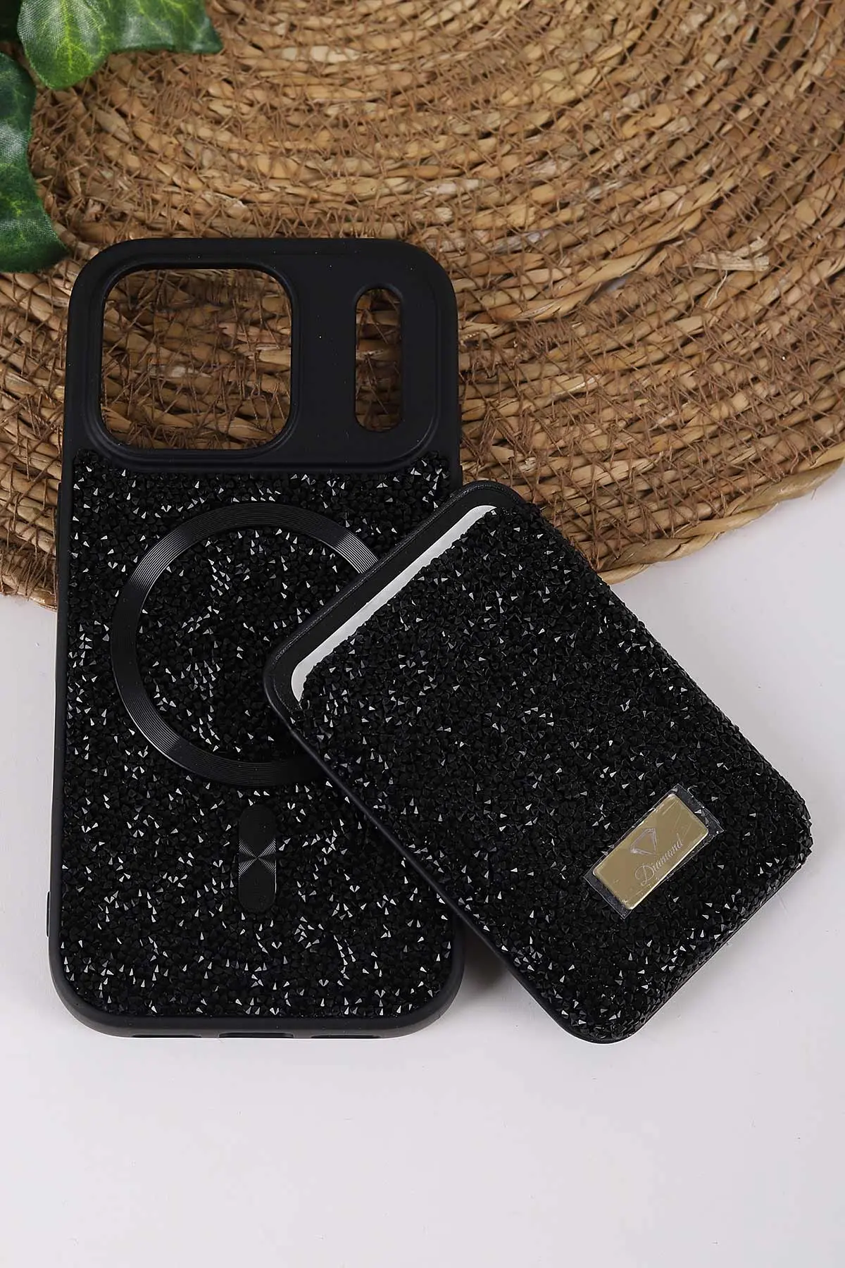 Siyah TeknoCase İPhone 17 Pro Uyumlu Viola Diamond Case Serisi Kartlıklı Lens Hediyeli Sert Silikon Telefon Kılıfı 430864