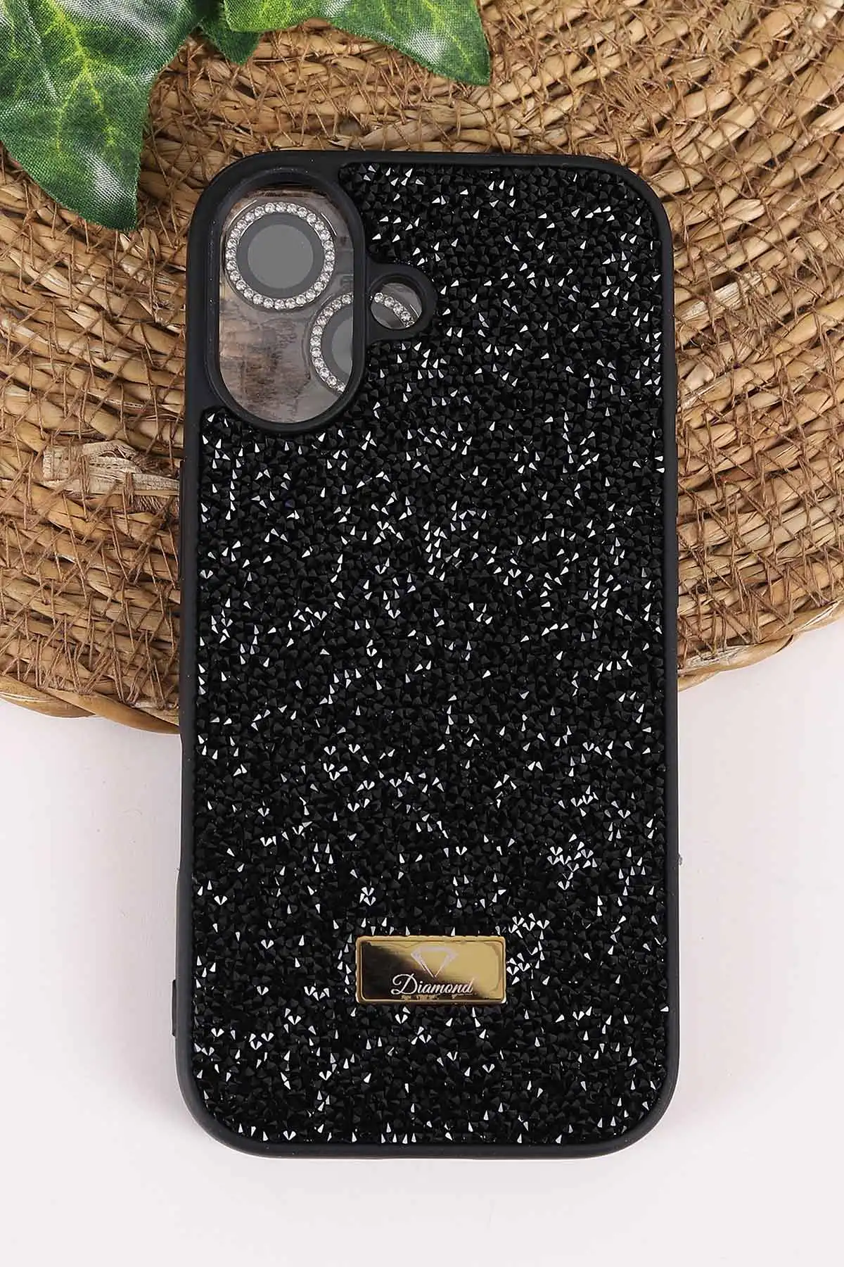 Siyah TeknoCase İPhone 17 Uyumlu Ella Diamond Case Serisi Lens Hediyeli Sert Silikon Telefon Kılıfı 457823