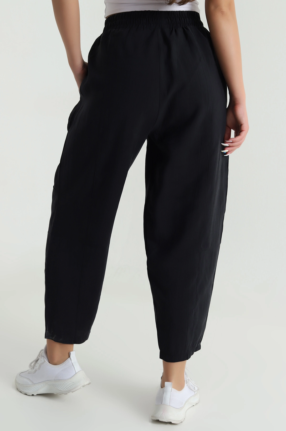 Siyah Tencel Boncuklu Şalvar Kadın Pantolon 481046