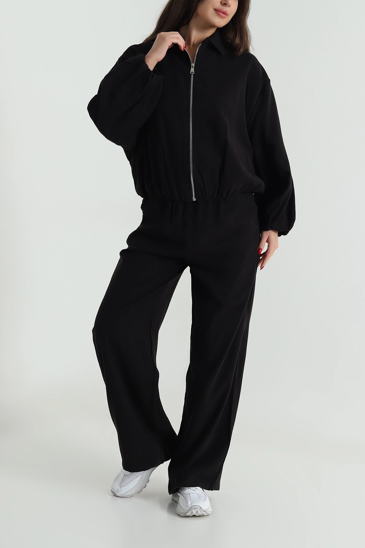Siyah Tencel Gabardin Astarlı Kadın İkili Takım 490932