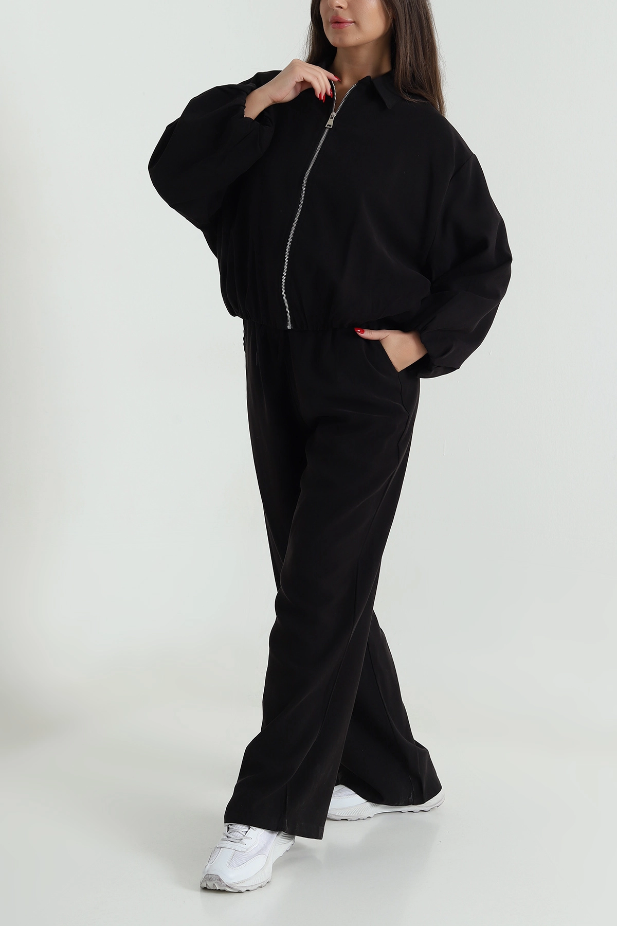 Siyah Tencel Gabardin Astarlı Kadın İkili Takım 490932