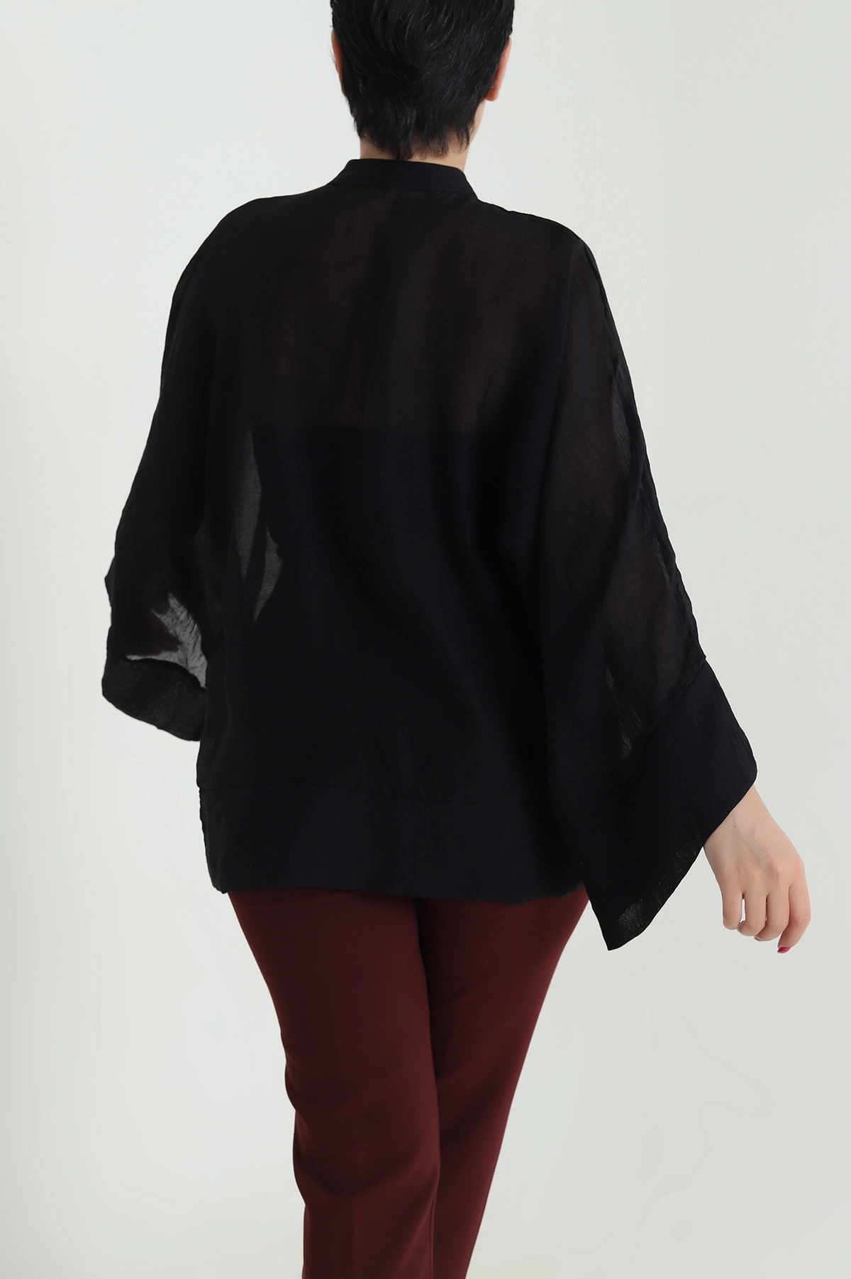 Siyah Tencel İp Bağcıklı Kadın Gömlek 476093