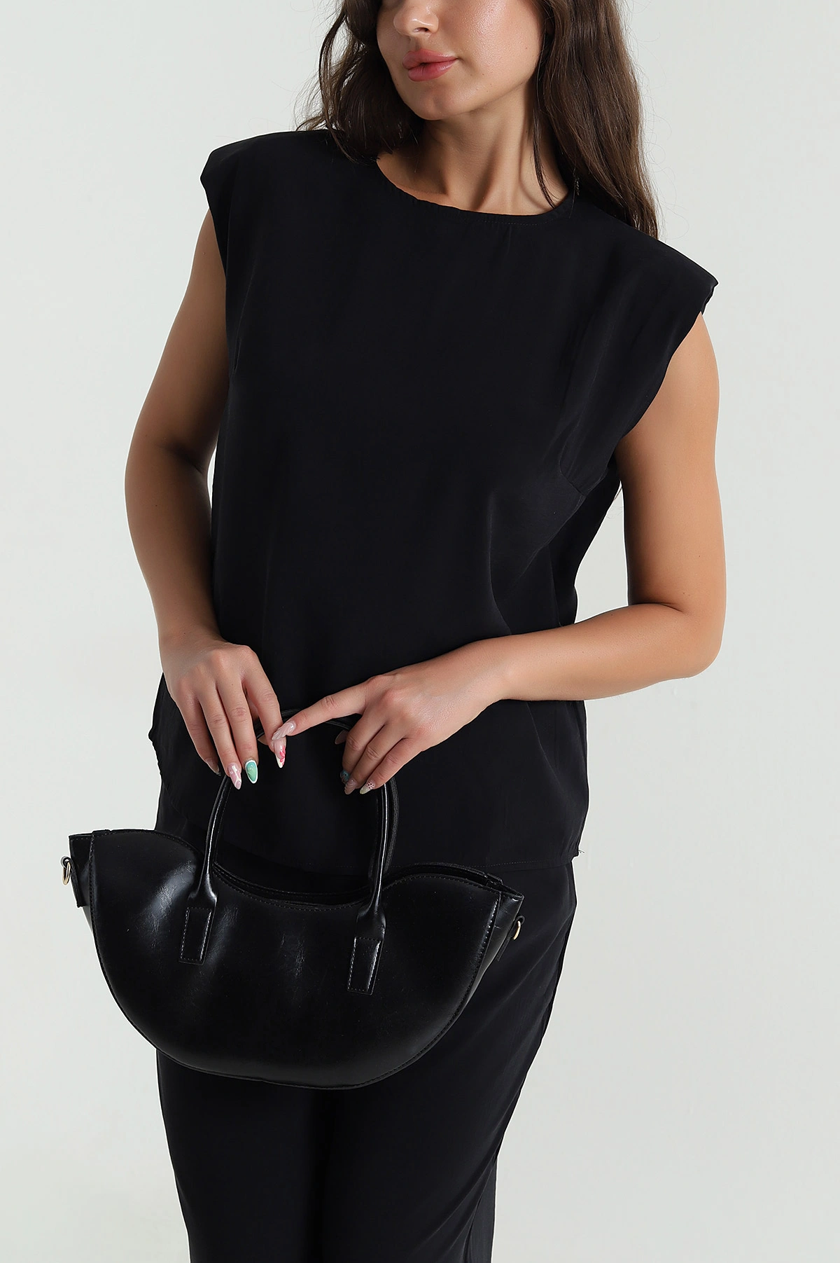 Siyah Tencel Kumaş Vatkalı Kadın İkili Takım 471664