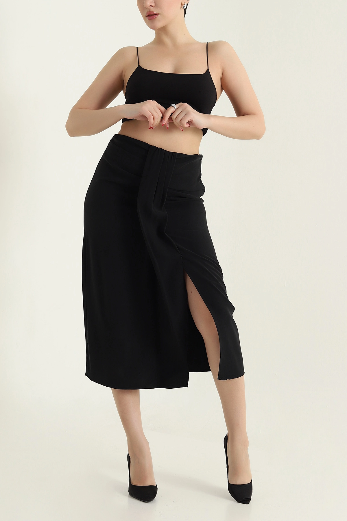 Siyah Tencel Modal Twil Kadın Etek 434018