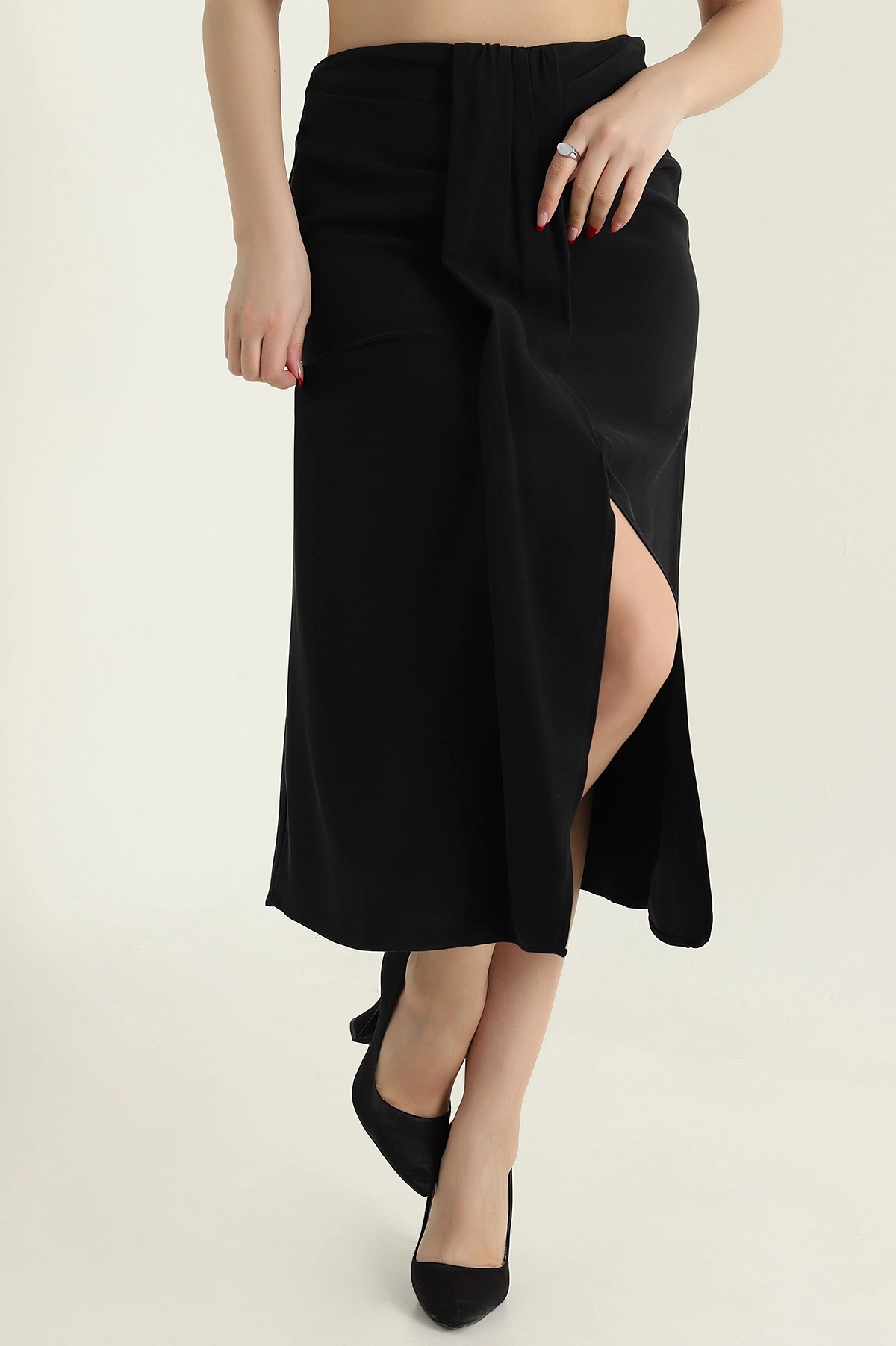 Siyah Tencel Modal Twil Kadın Etek 434018