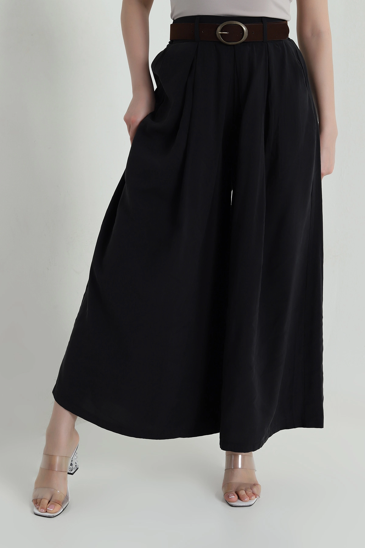 Siyah Tencel Pileli Kadın Pantolon 458261
