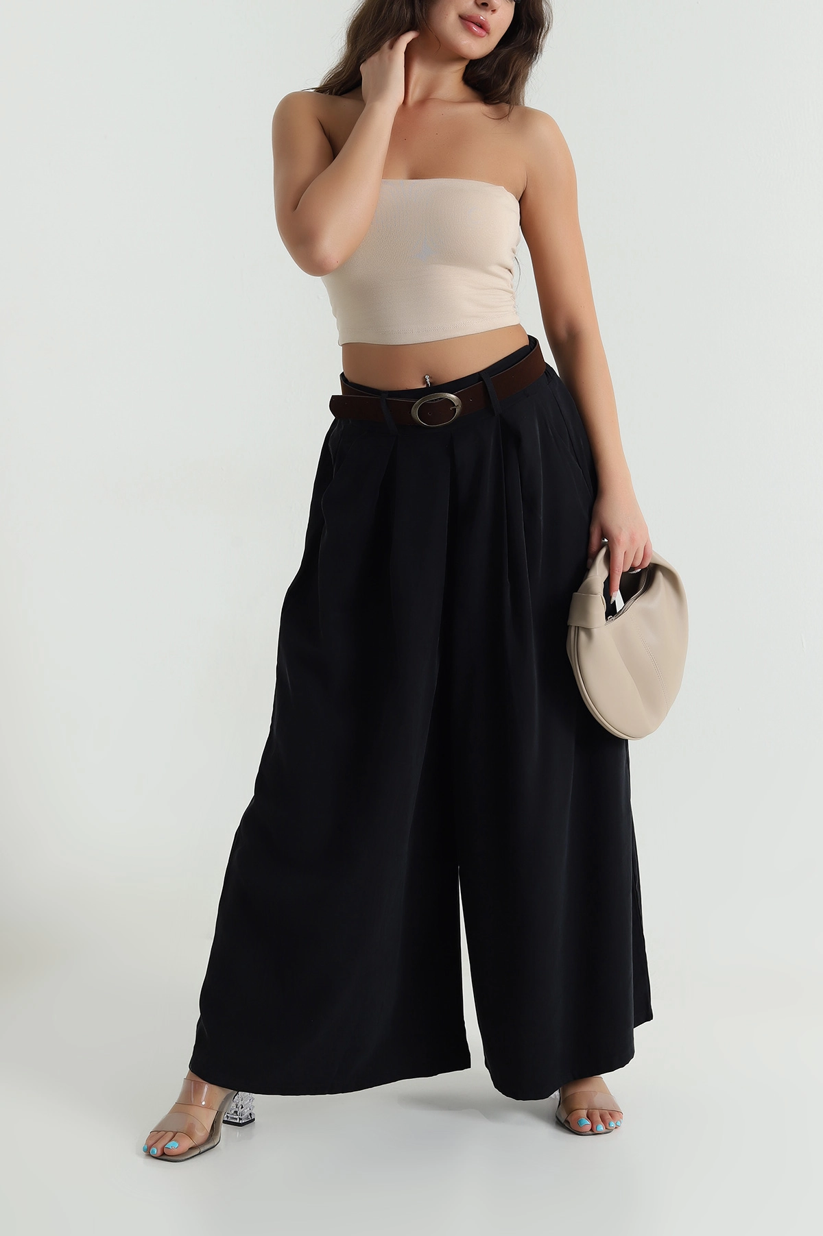 Siyah Tencel Pileli Kadın Pantolon 484456