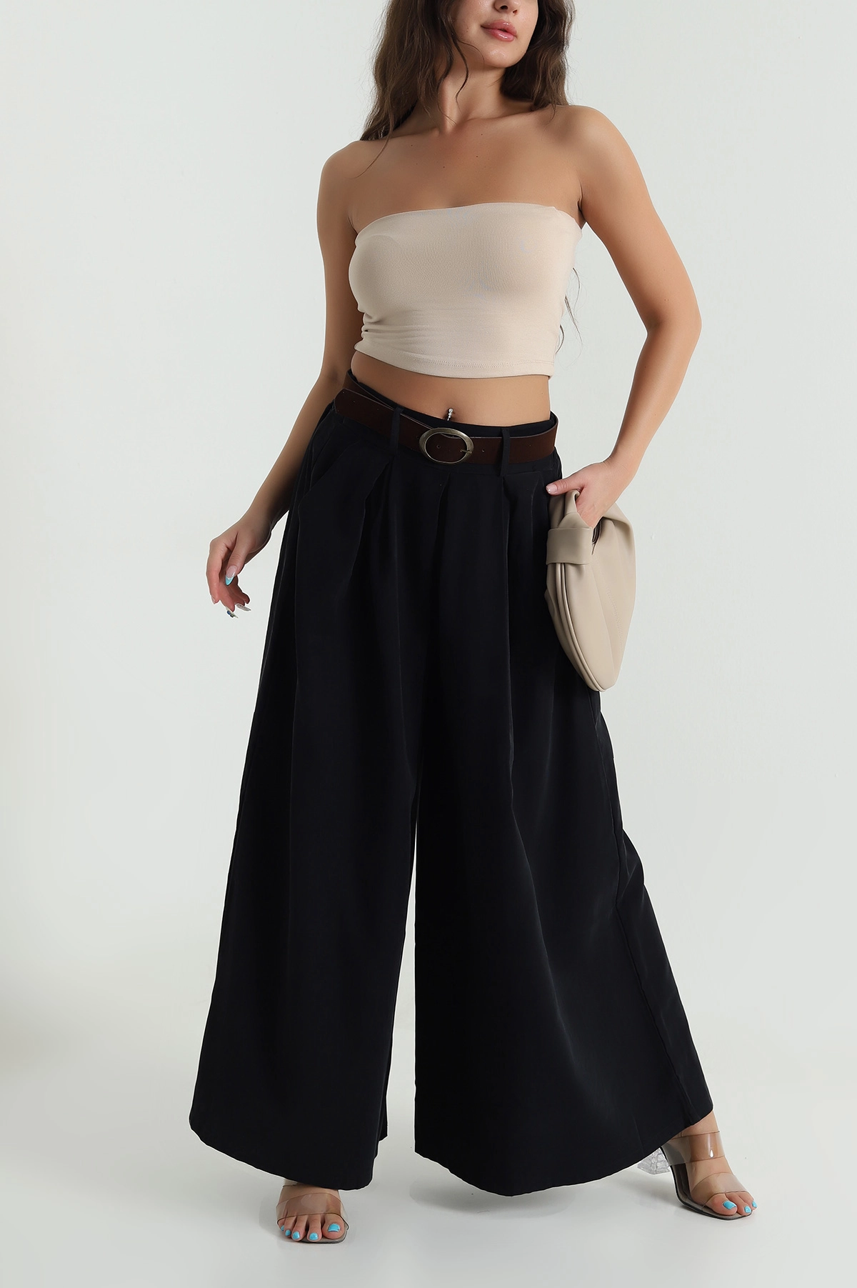 Siyah Tencel Pileli Kadın Pantolon 484456
