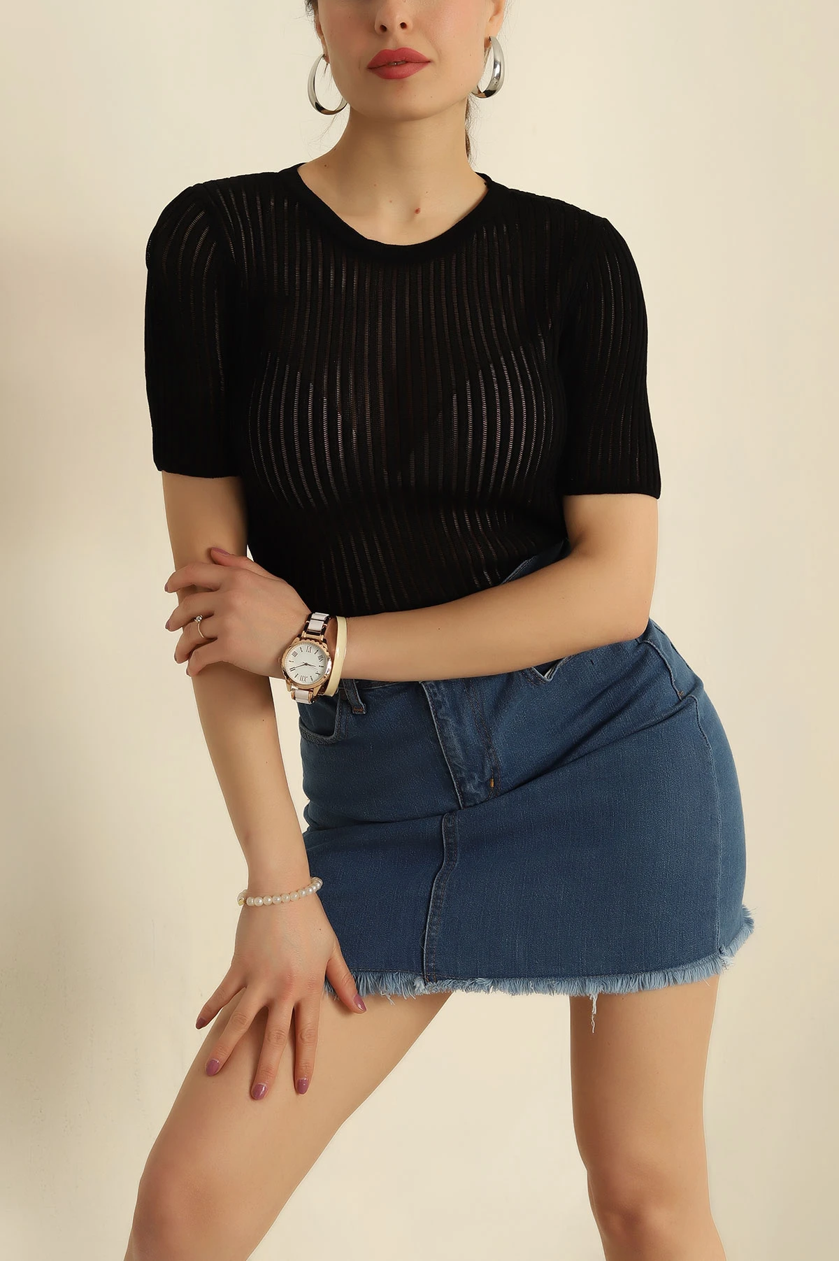 Siyah Transparan Triko Bluz 272849