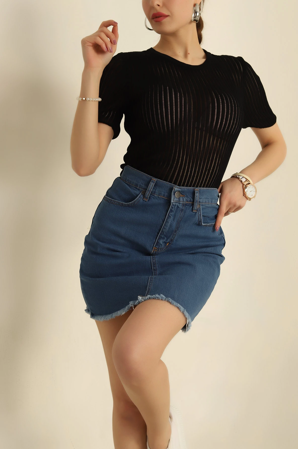 Siyah Transparan Triko Bluz 272849