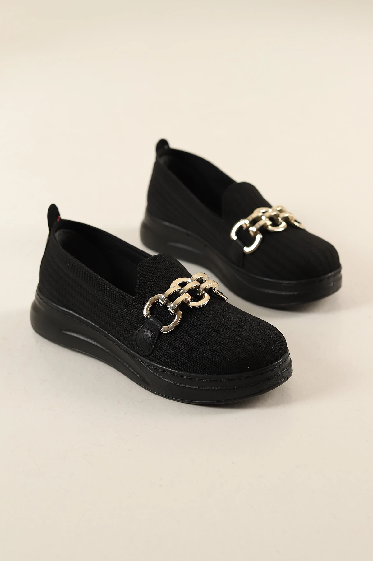 Siyah Triko Gold Tokalı Loafer Ayakkabı 264088