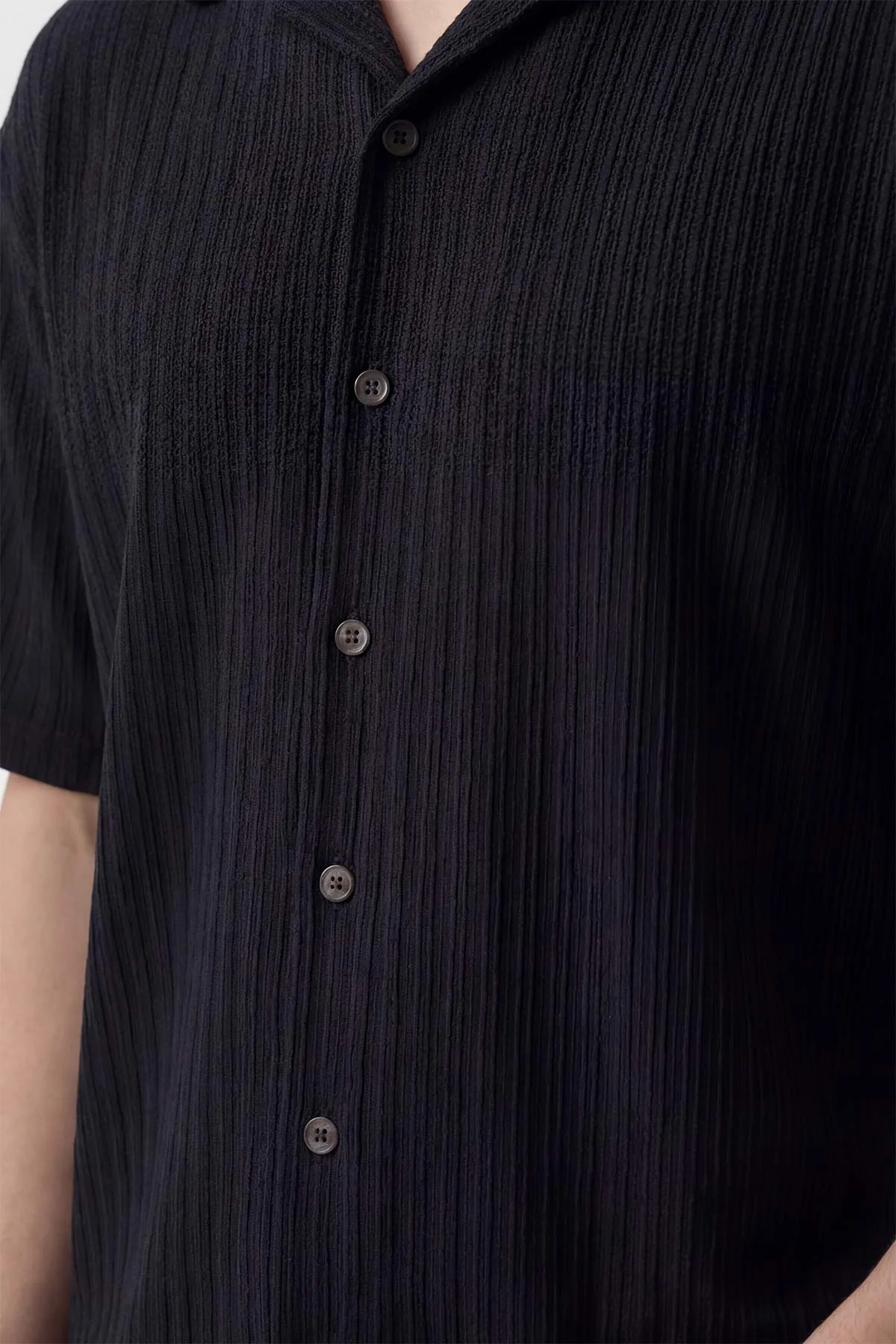 Siyah Triko Kısa Kollu Erkek Gömlek 449871