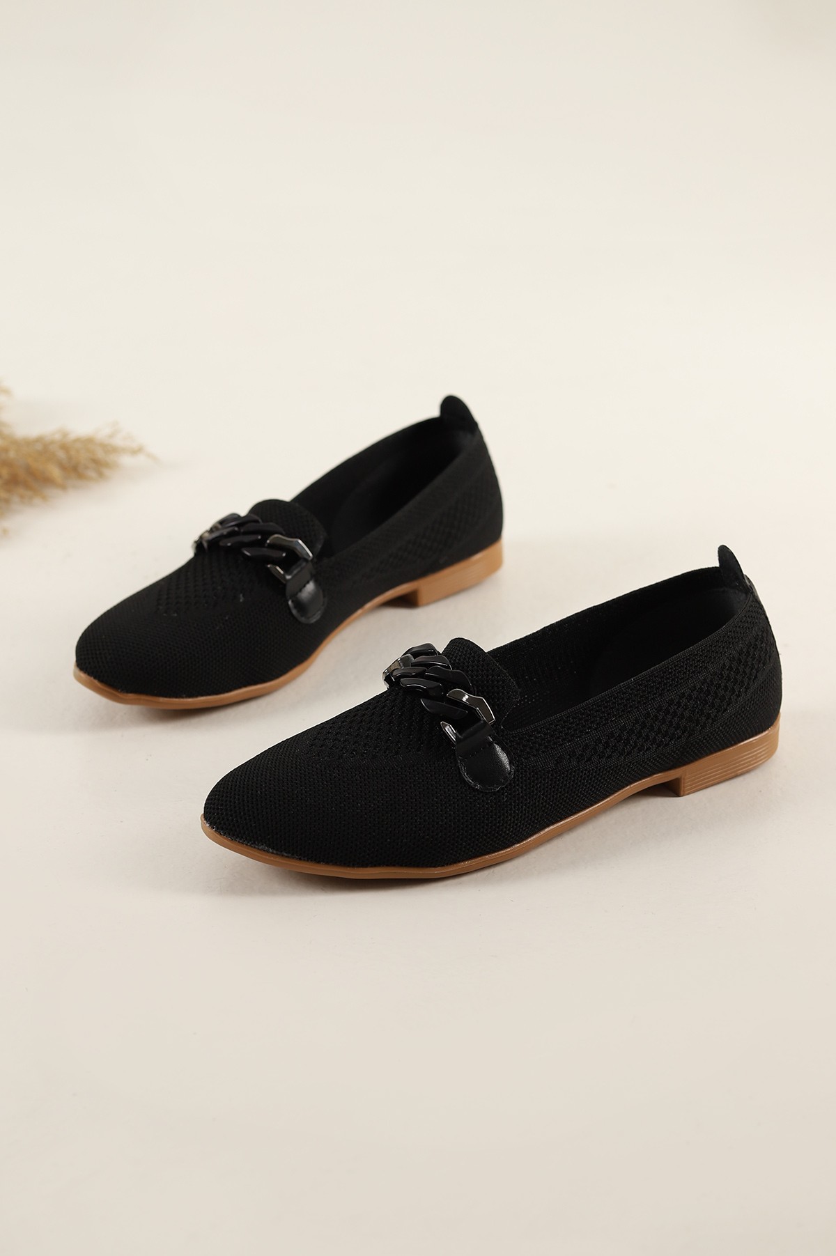 Siyah Triko Tokalı Babet Ayakkabı 192098
