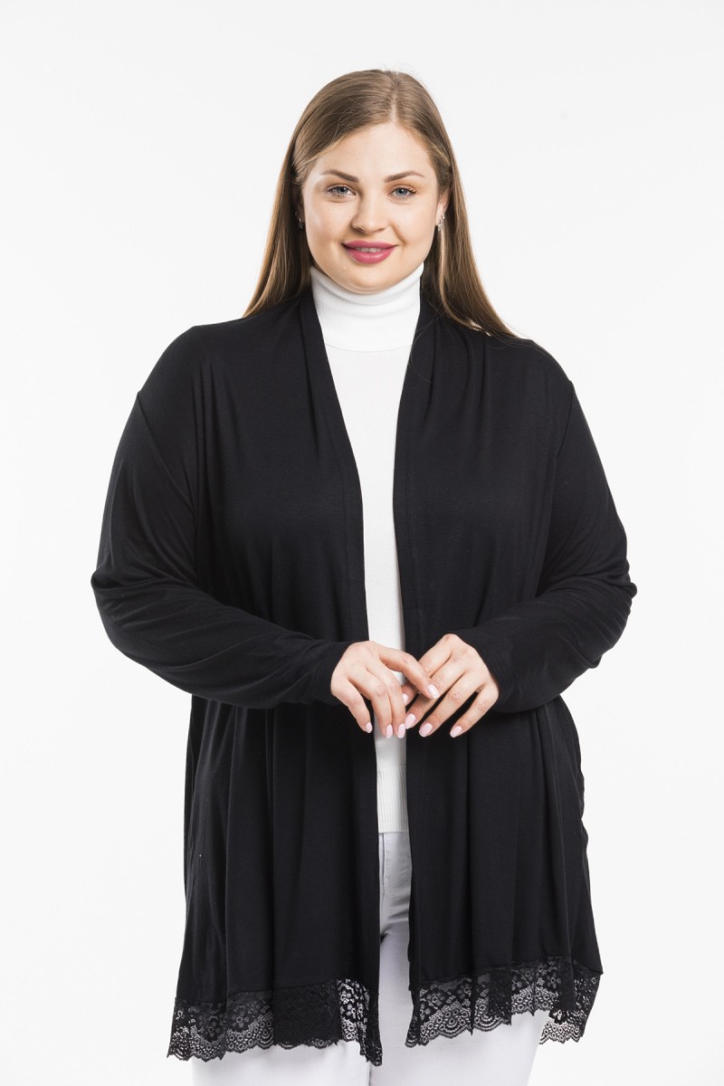 Siyah Tül Detay Büyük Beden Bayan Ceket 46963