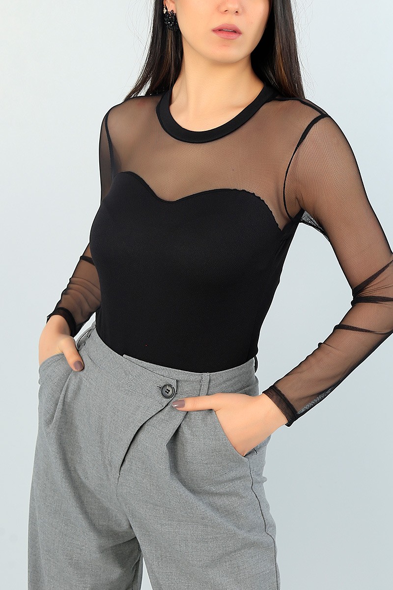 Siyah Tül Tasarım Zıbın Bluz 65038