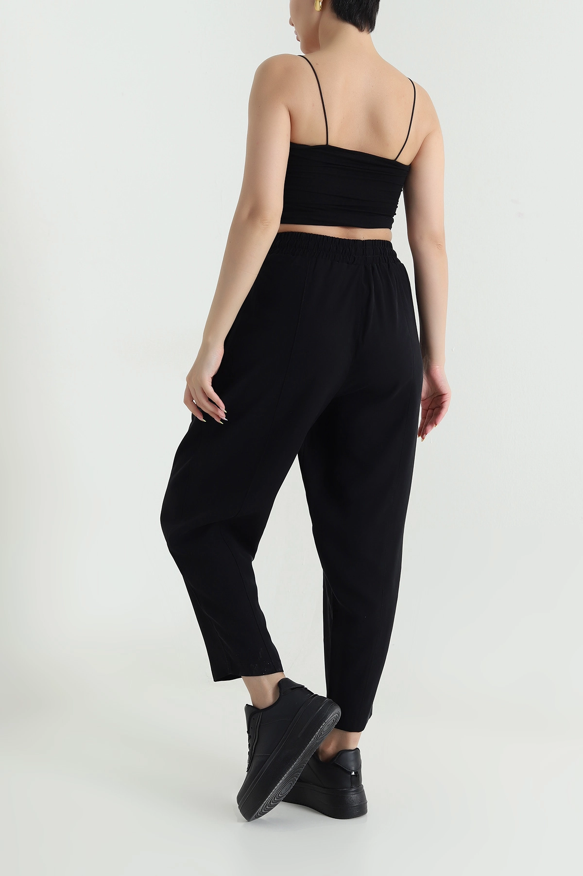 Siyah Twil Modal Beli Lastikli Kadın Pantolon 469593