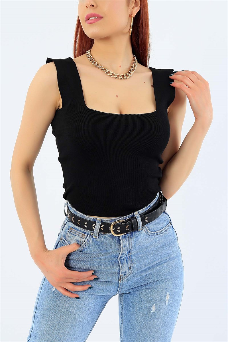 Siyah U Yaka Likralı Bayan Atlet 31616