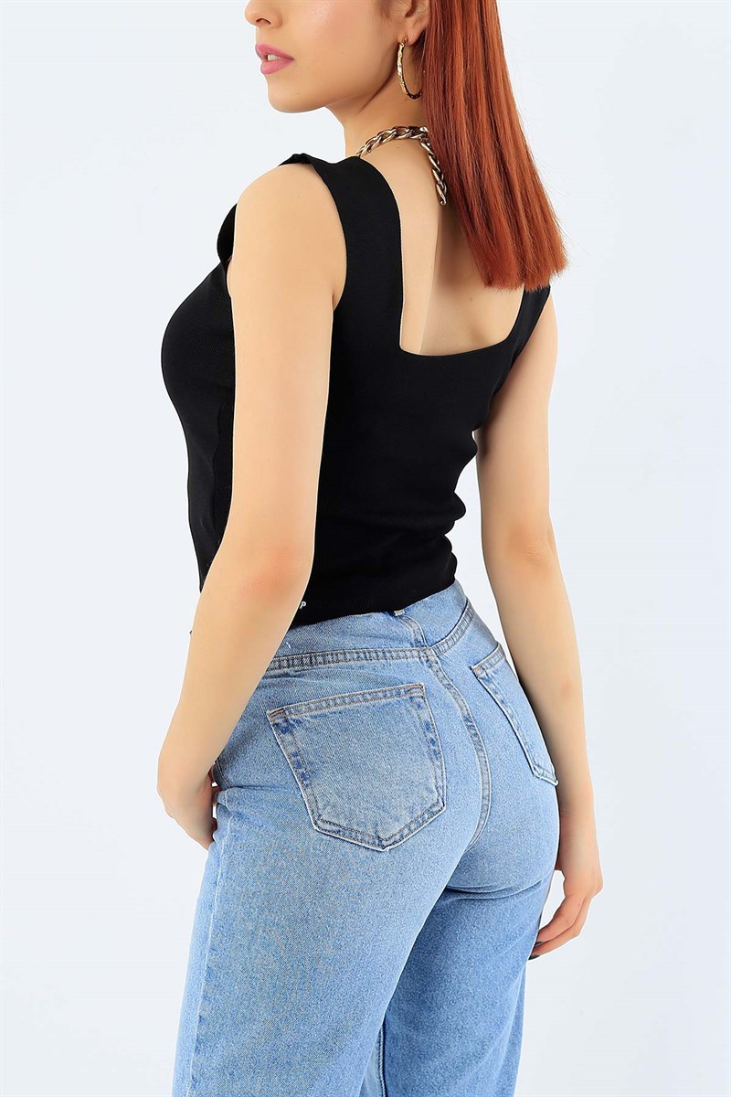 Siyah U Yaka Likralı Bayan Atlet 31616