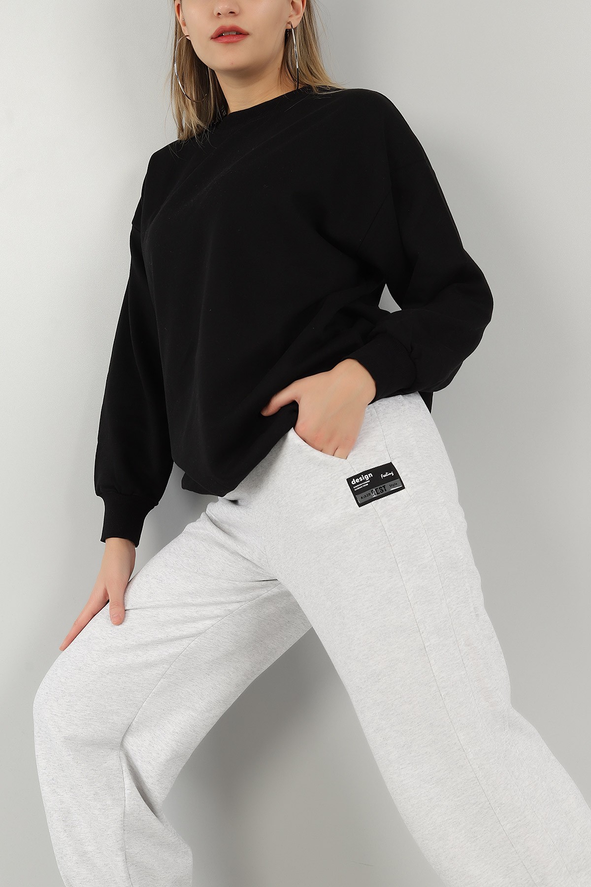 Siyah Üç İp Bayan Sweat T- 145075