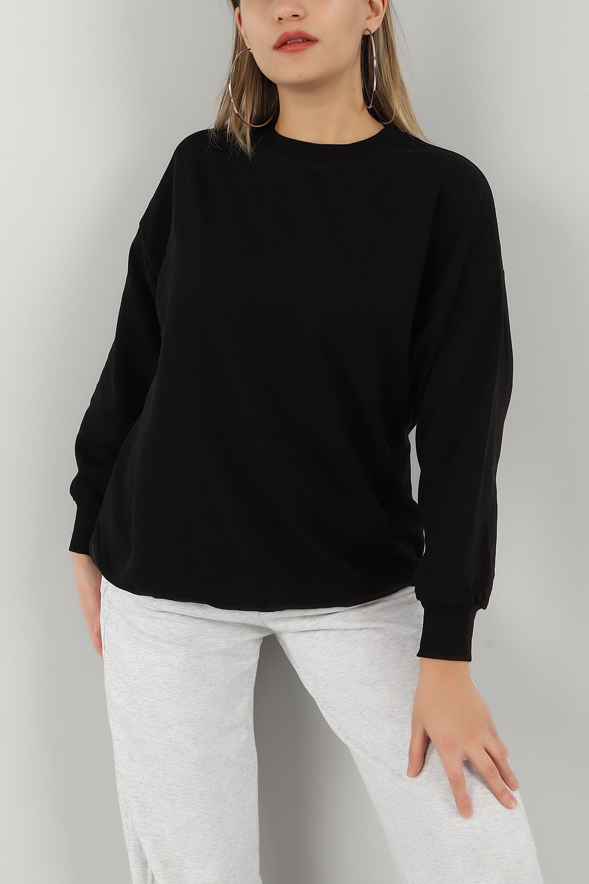 Siyah Üç İp Bayan Sweat T- 145075
