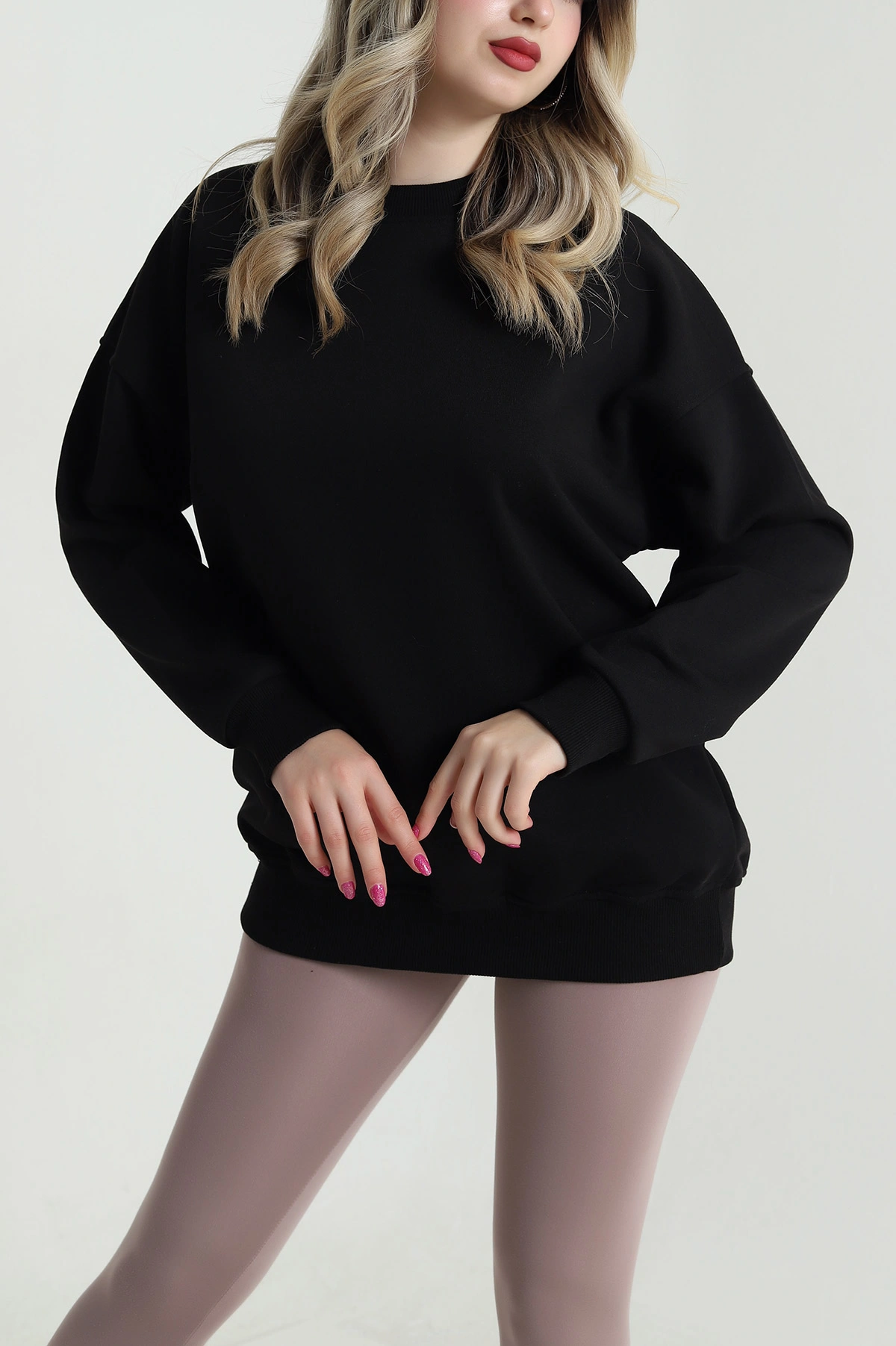Siyah Üç İp Bisiklet Yaka Kadın Sweat 483660