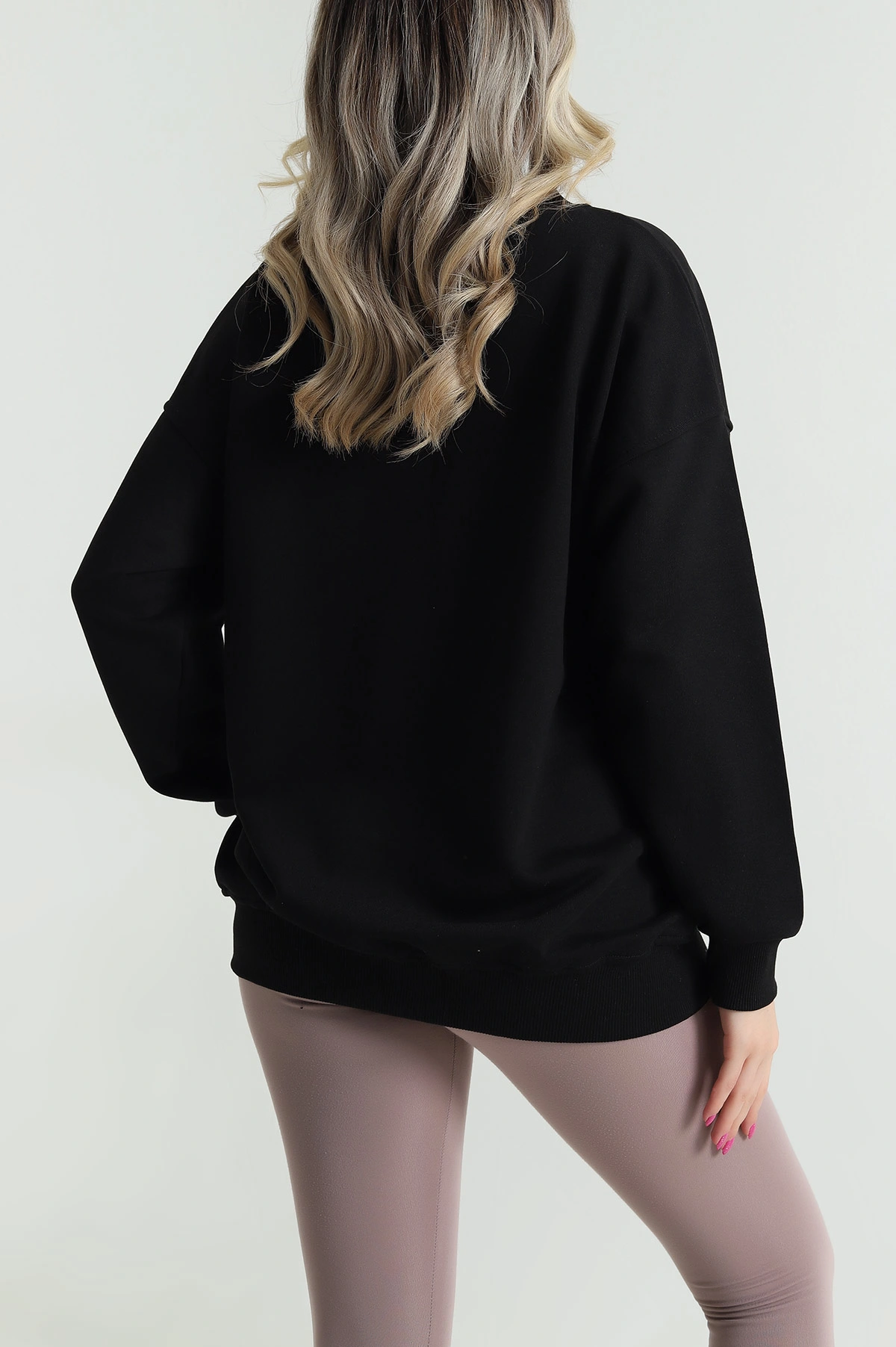 Siyah Üç İp Bisiklet Yaka Kadın Sweat 483660