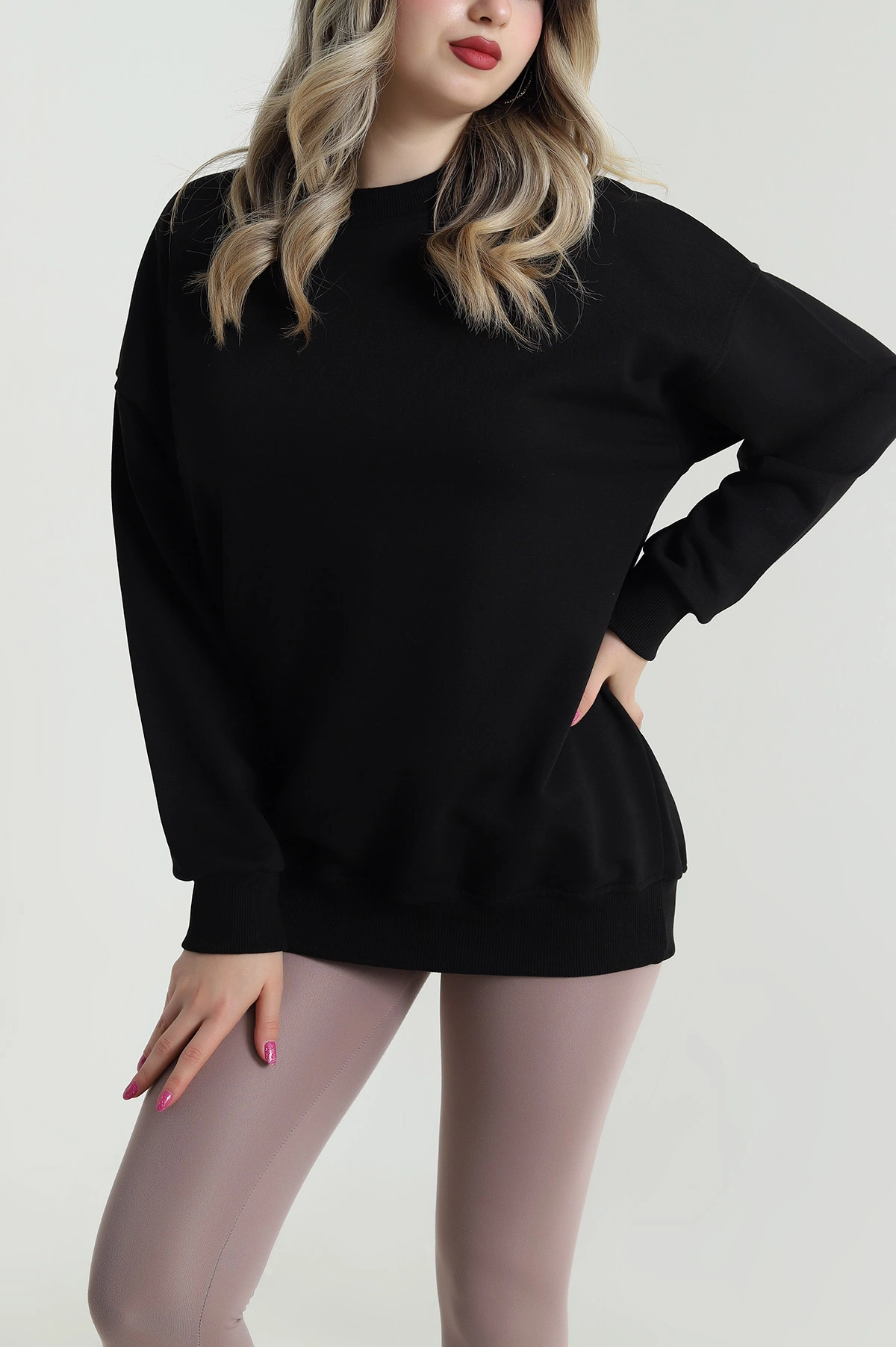 Siyah Üç İp Bisiklet Yaka Kadın Sweat 483660