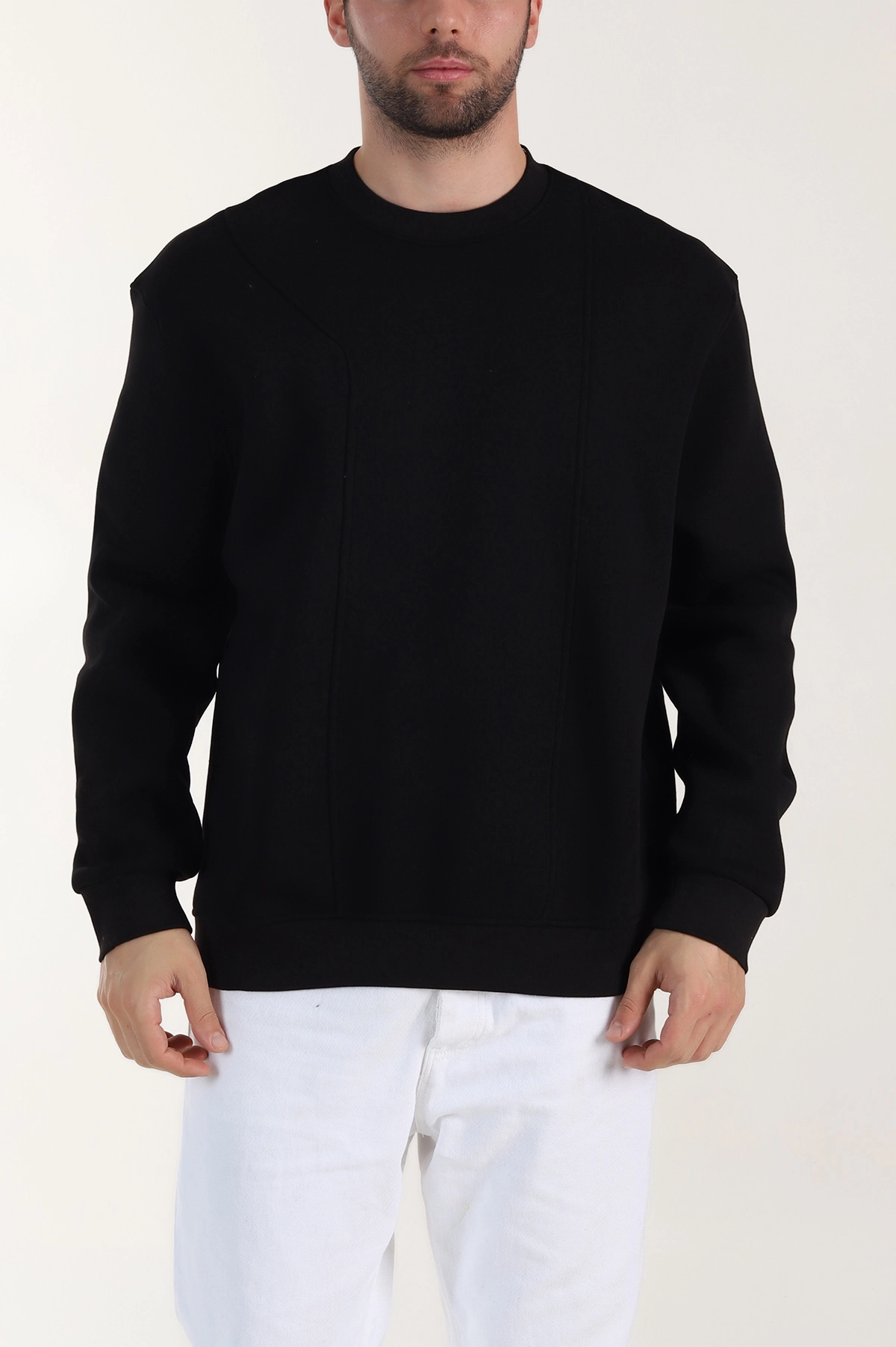 Siyah Üç İp Şardonlu Bisiklet Yaka Erkek Sweatshirt 410902