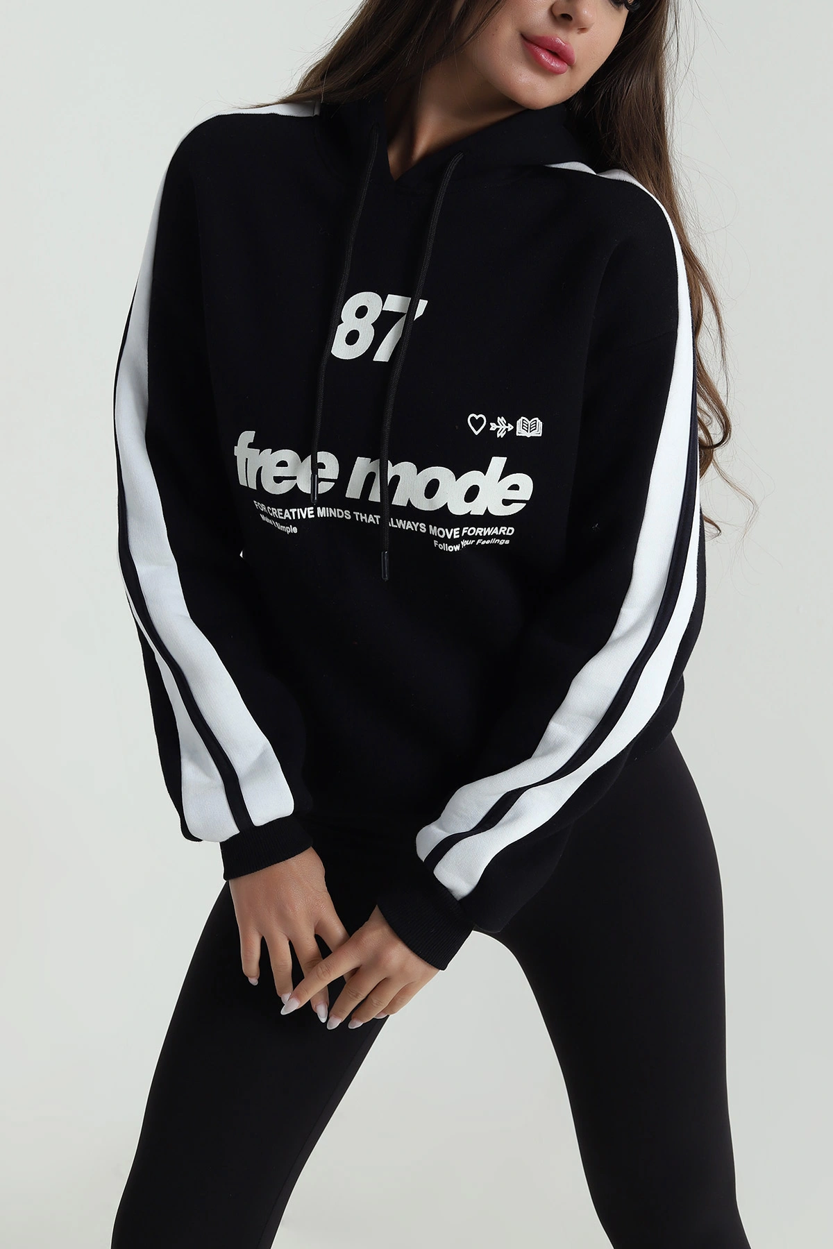Siyah Üç İp Şardonlu Kadın Sweat 487723