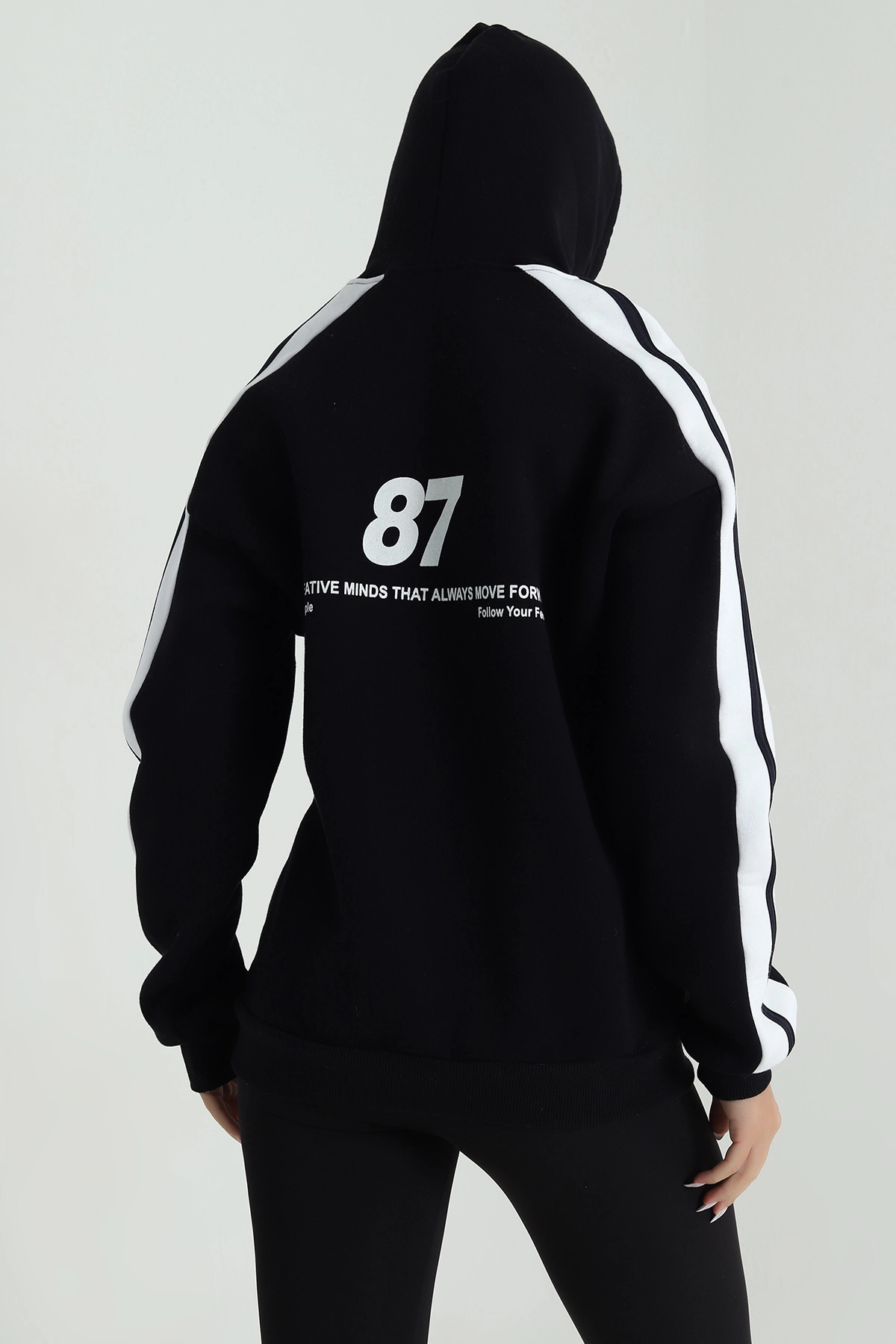 Siyah Üç İp Şardonlu Kadın Sweat 487723