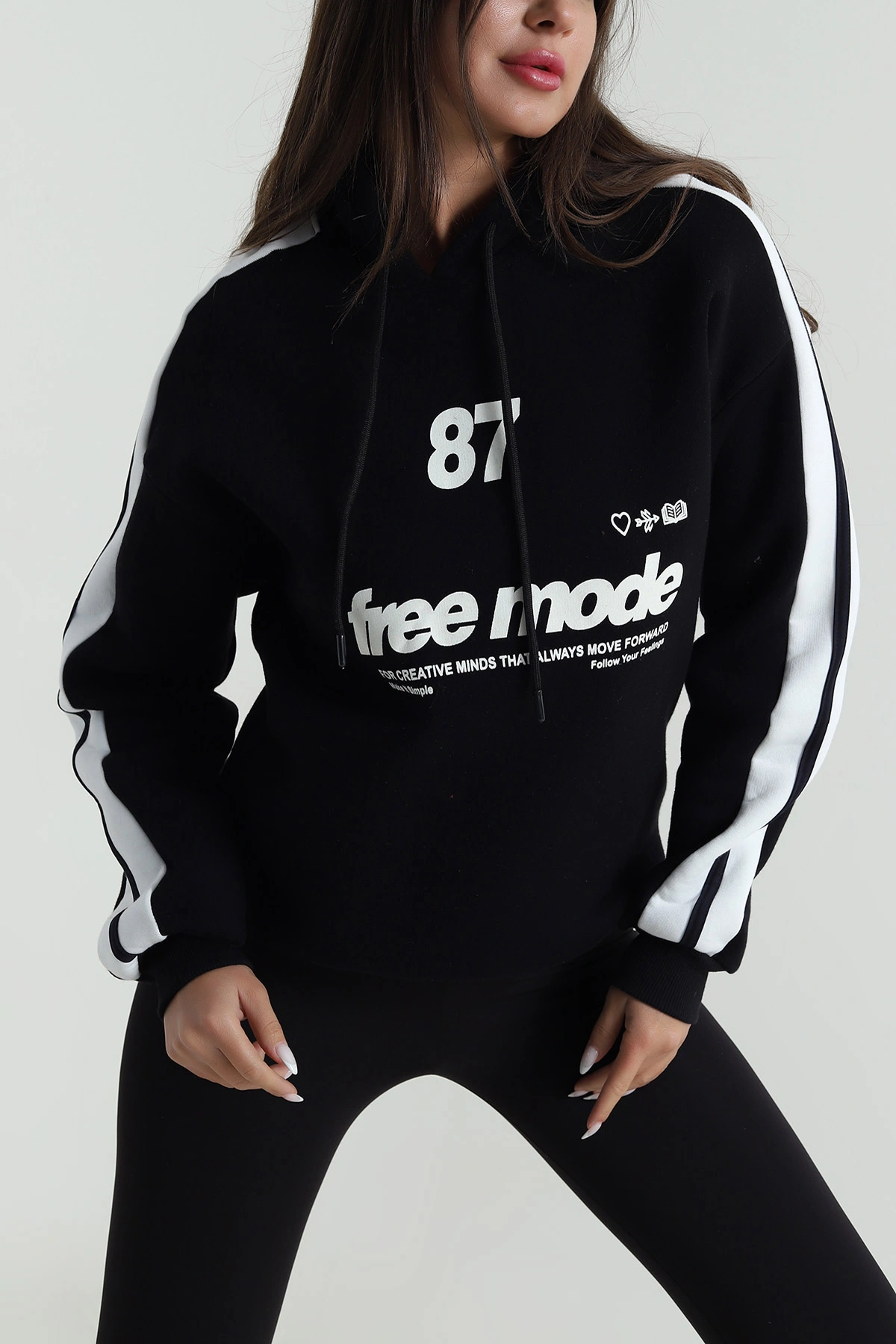 Siyah Üç İp Şardonlu Kadın Sweat 487723