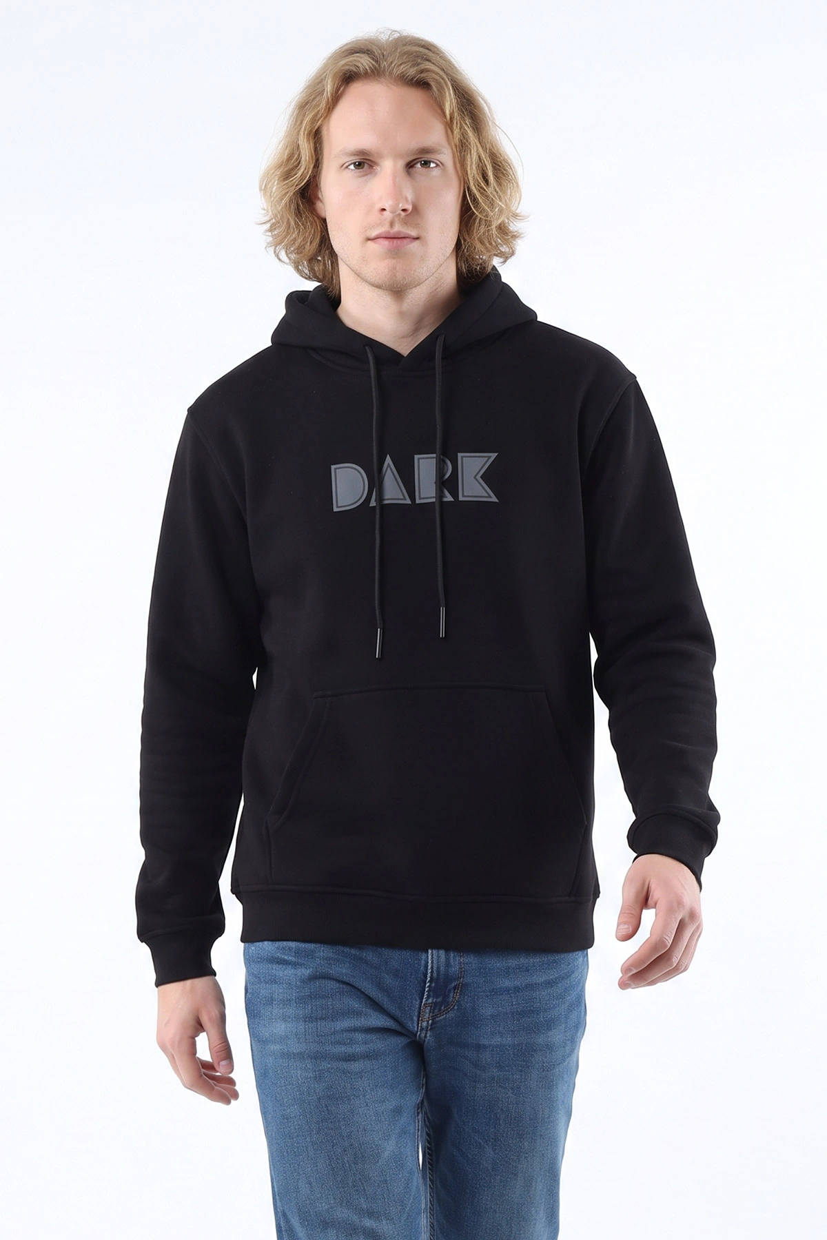 Siyah Üç İp Şardonlu Kapüşonlu Erkek Sweatshirt 497782