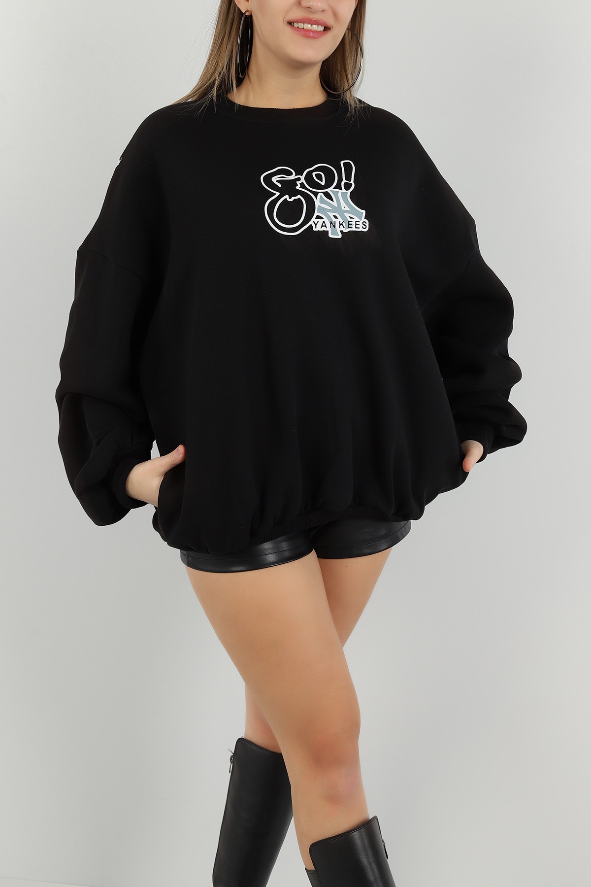 Siyah Üç İp Şardonlu Sweat 149101