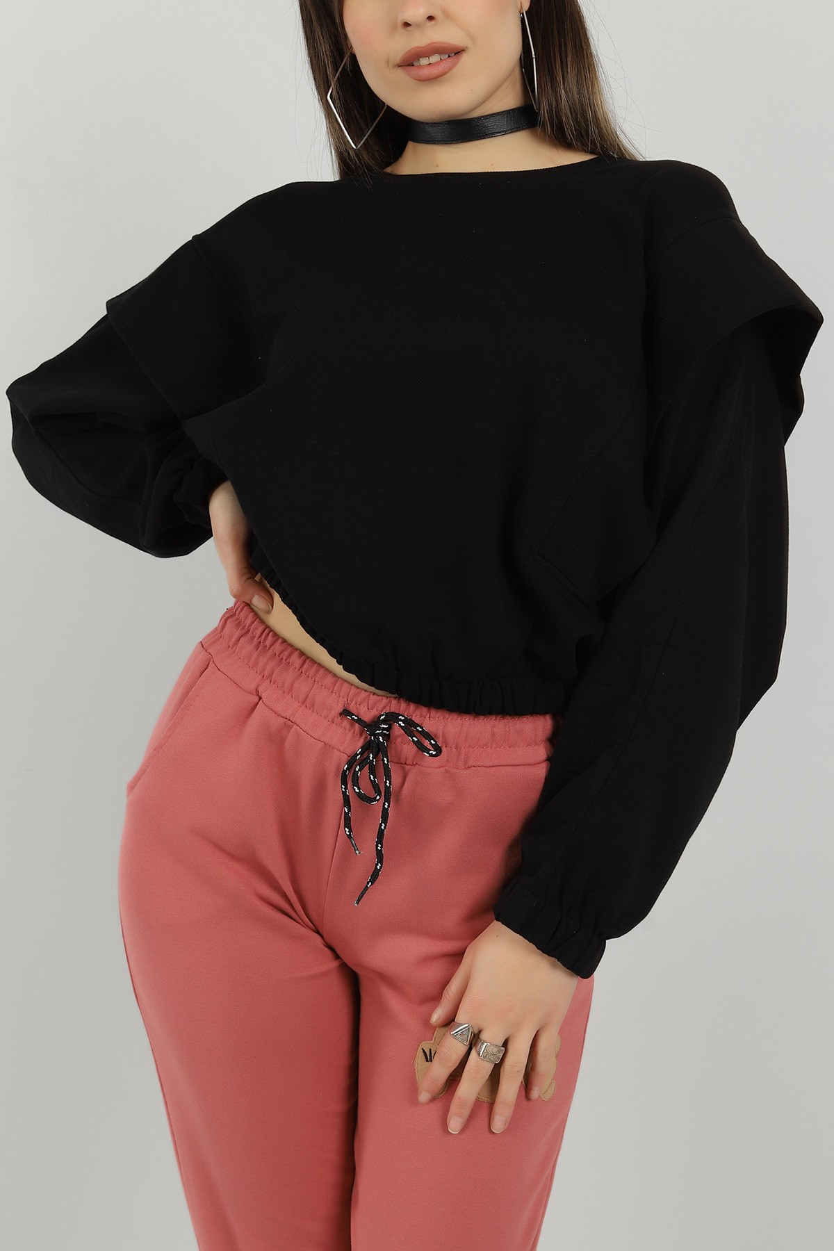 Siyah Üç İplik Bayan Sweat 144987