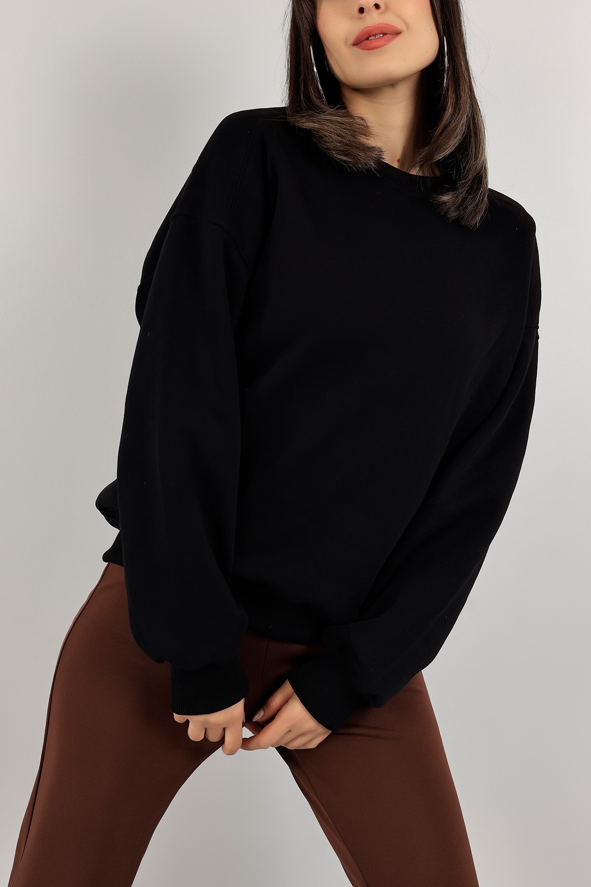 Siyah Üç İplik Şardonlu Sweat 141586