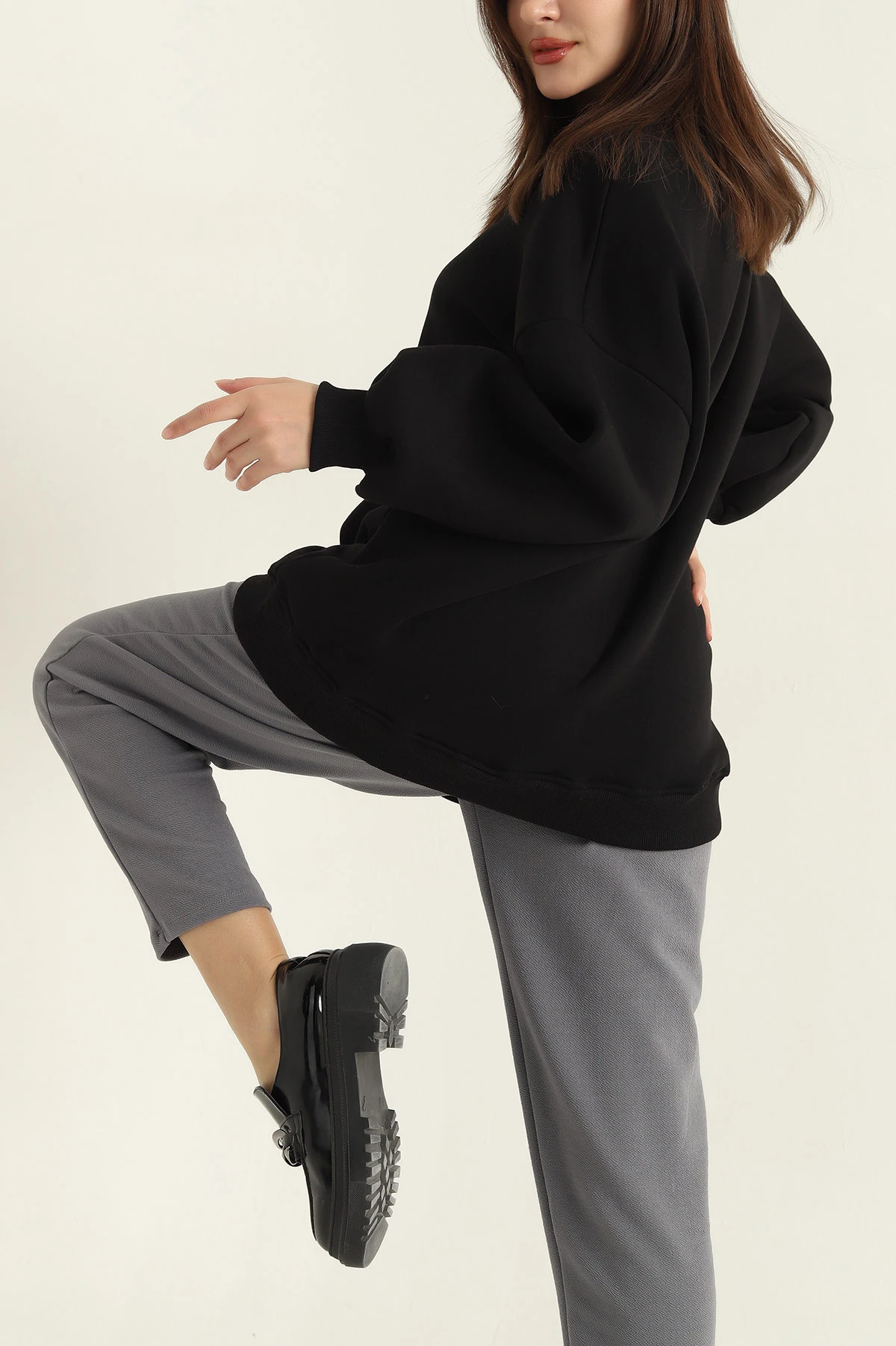 Siyah Üç İplik Şardonlu Sweat Tunik 321587