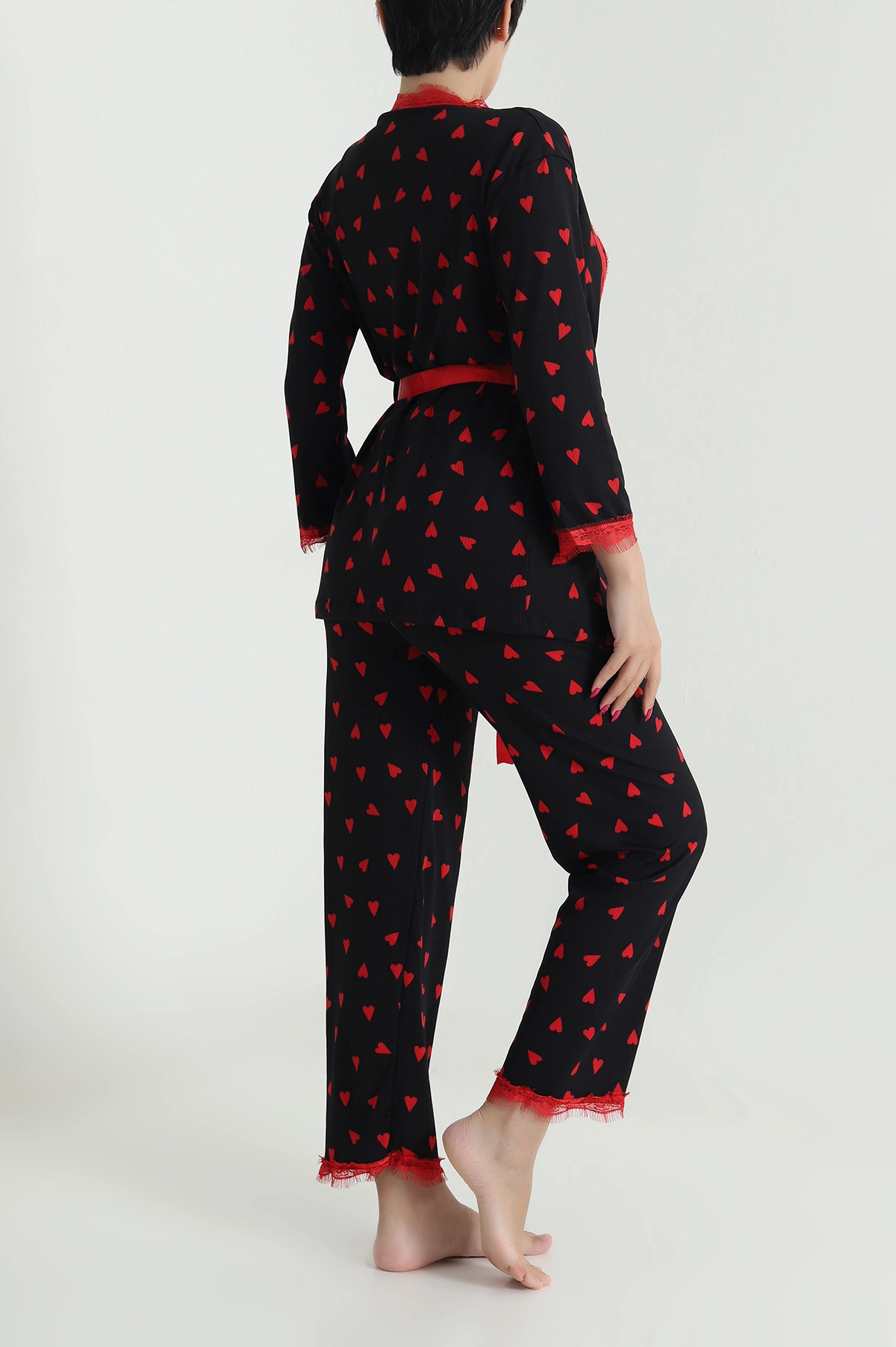 Siyah Üçlü Sleepy Kadın Sabahlık Pijama Takımı 476888