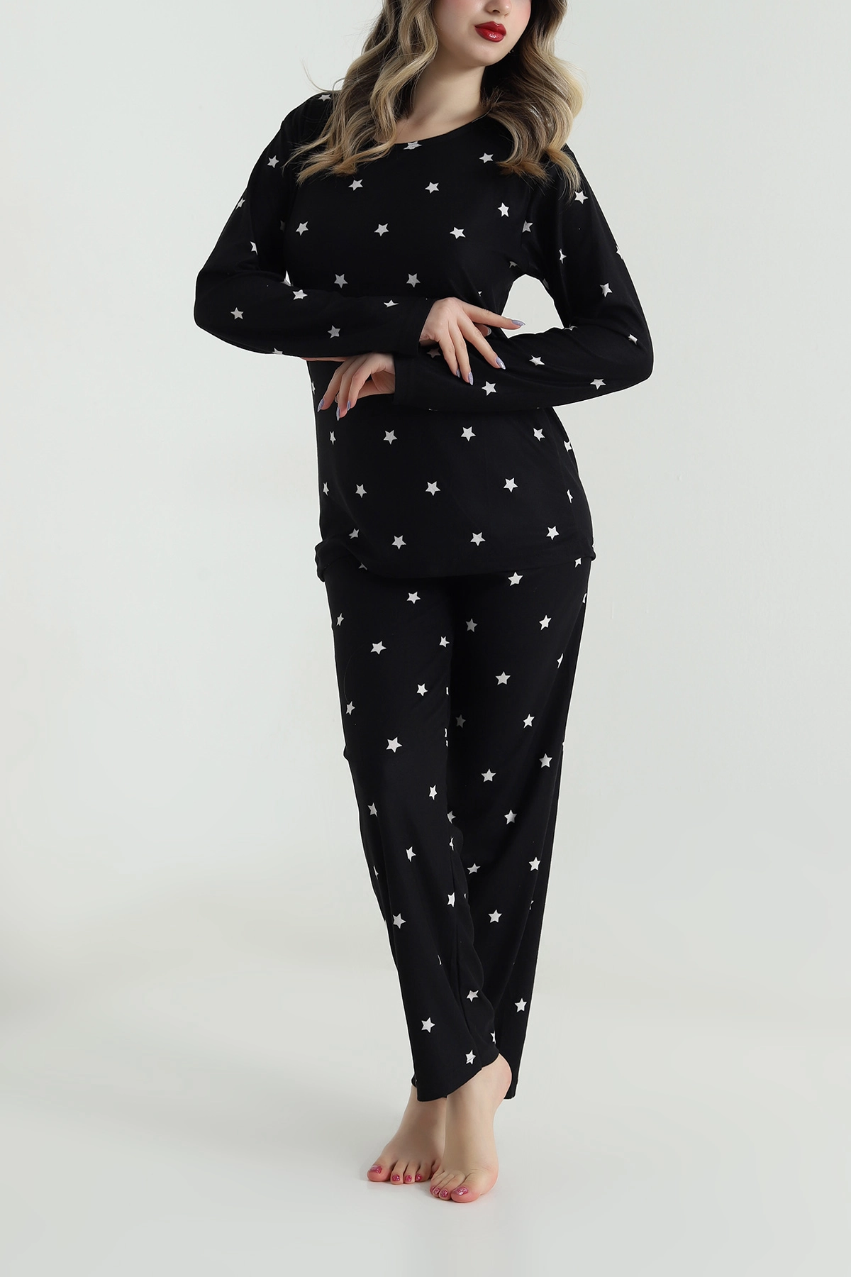 Siyah Uzun Kollu Süet Kadın Pijama Takımı 499331