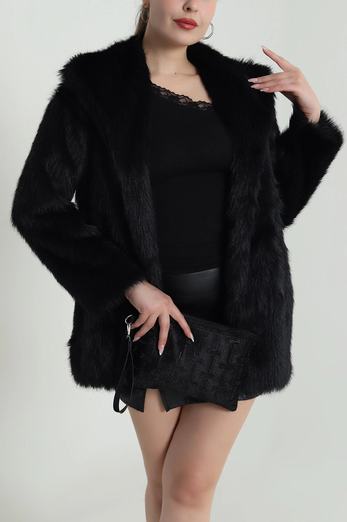 Siyah Uzun Lolita Astarlı Kadın Kürk 484221
