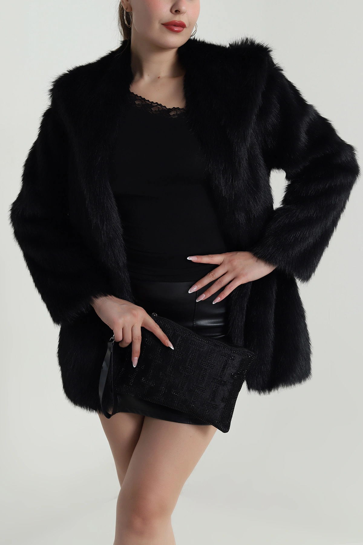 Siyah Uzun Lolita Astarlı Kadın Kürk 484221