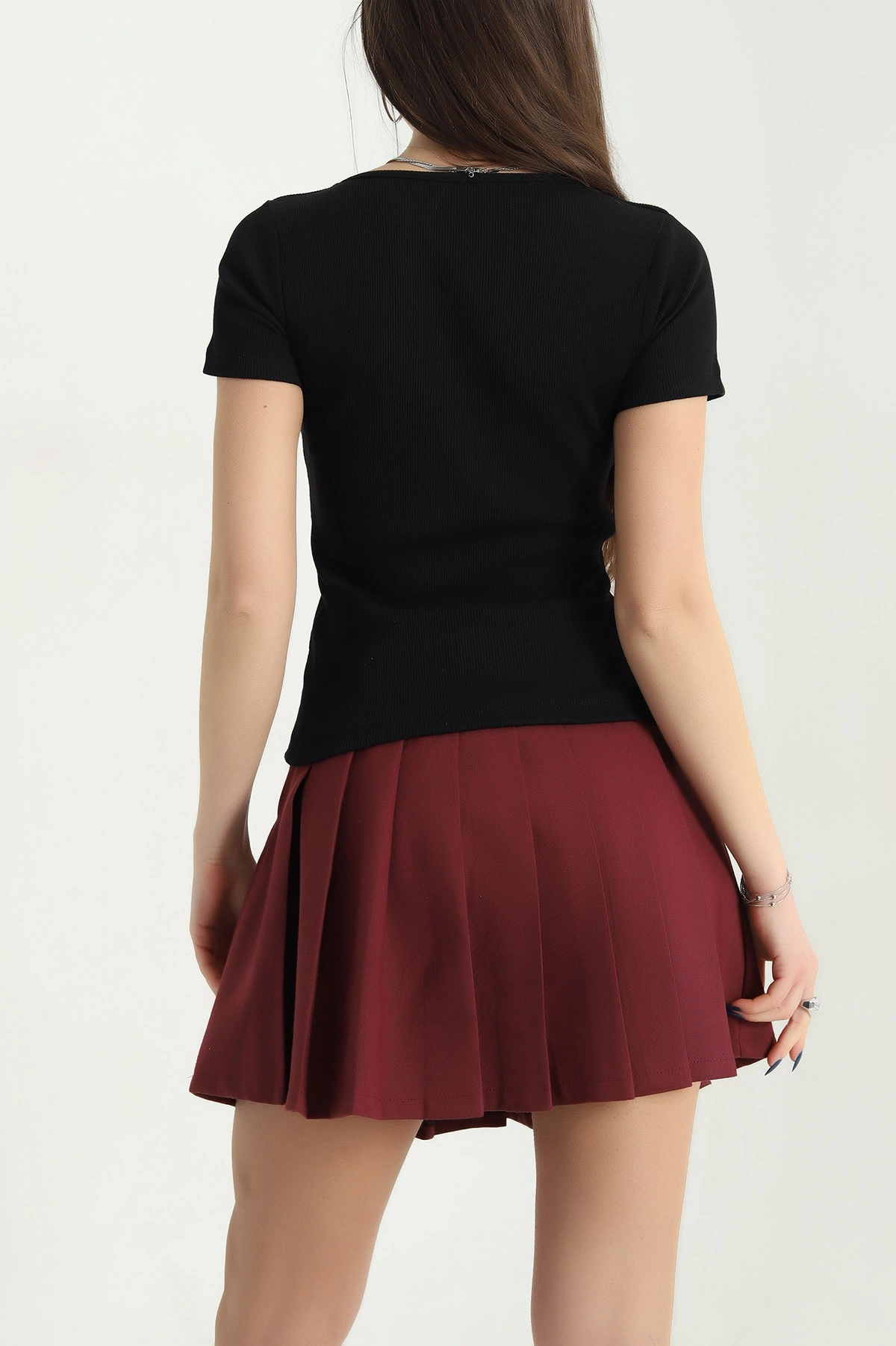 Siyah V Detay Likralı Kaşkorse Bluz 340367