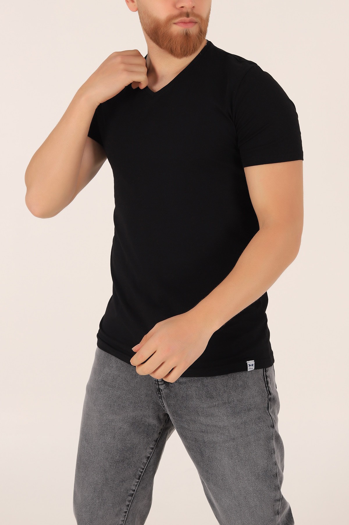 Siyah V Yaka Basic Erkek Tişört 169564