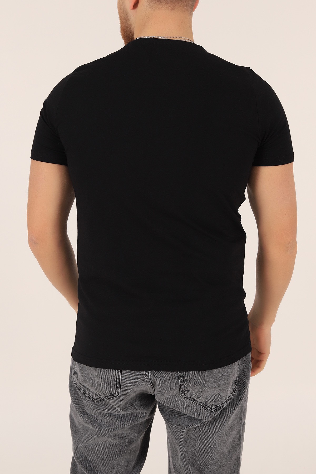 Siyah V Yaka Basic Erkek Tişört 169564